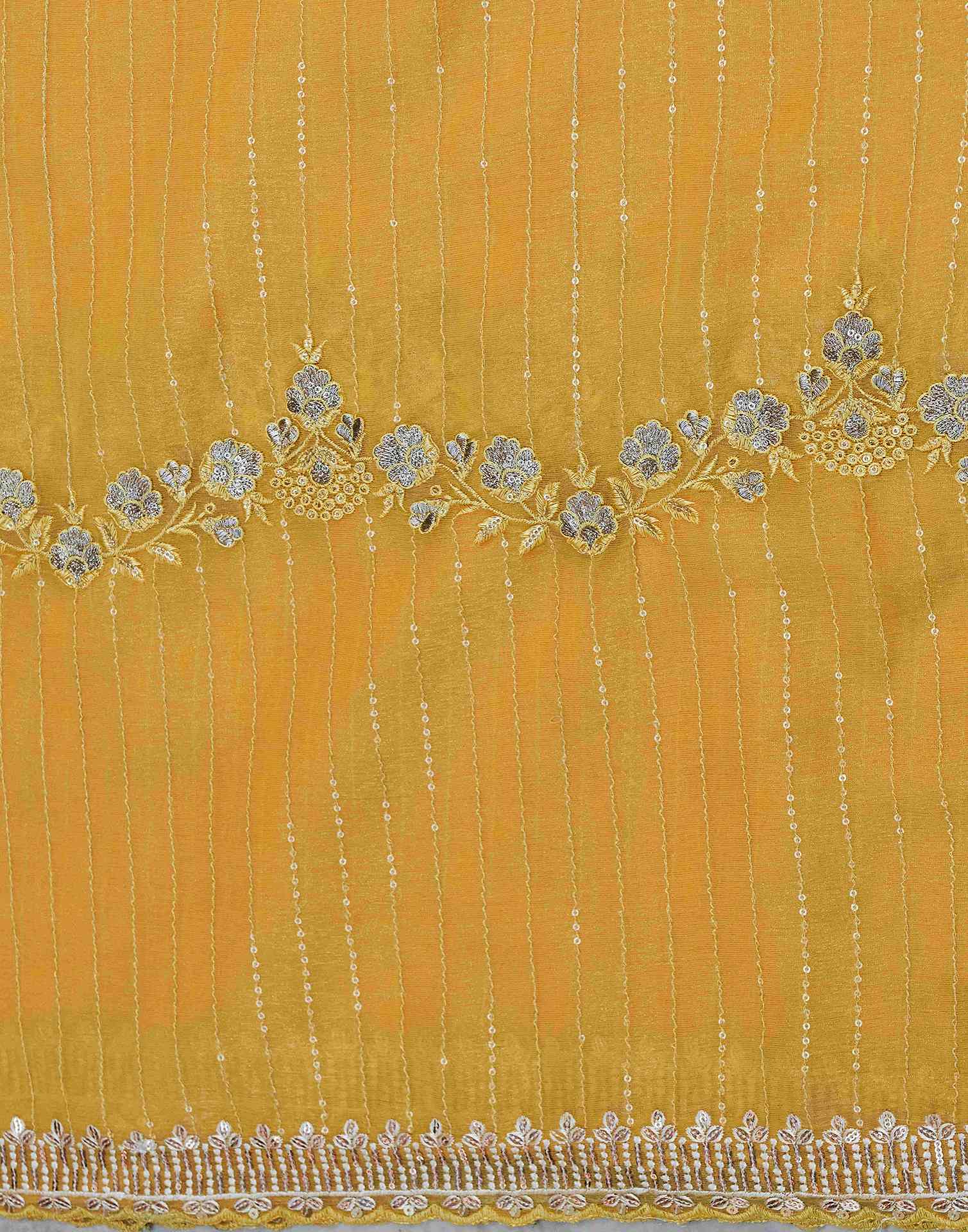 Yellow Organza Sequence Embroidery Saree