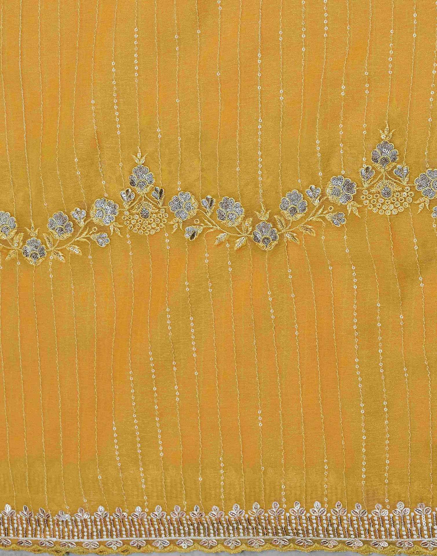 Yellow Organza Sequence Embroidery Saree