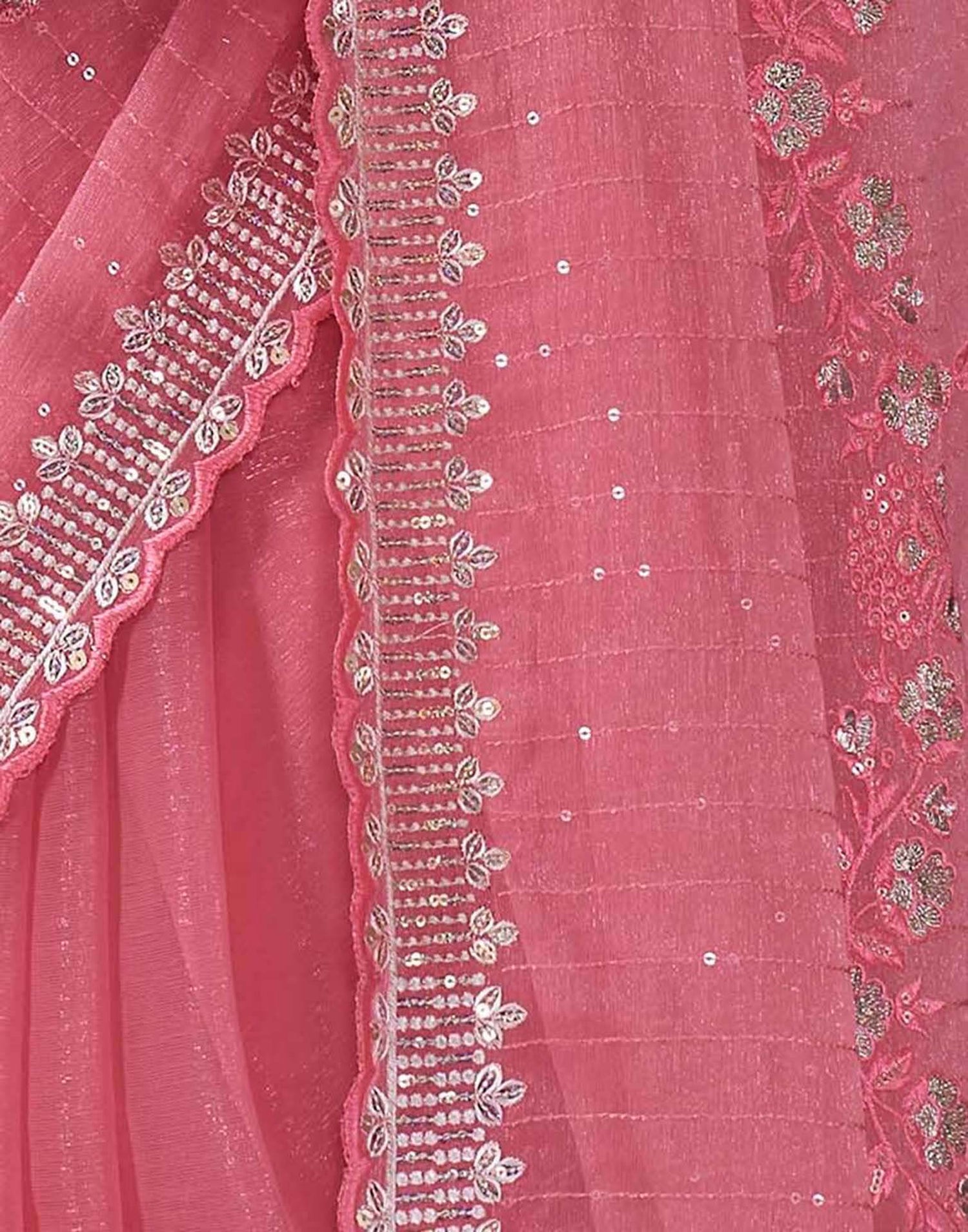 Rose Pink Organza Sequence Embroidery Saree