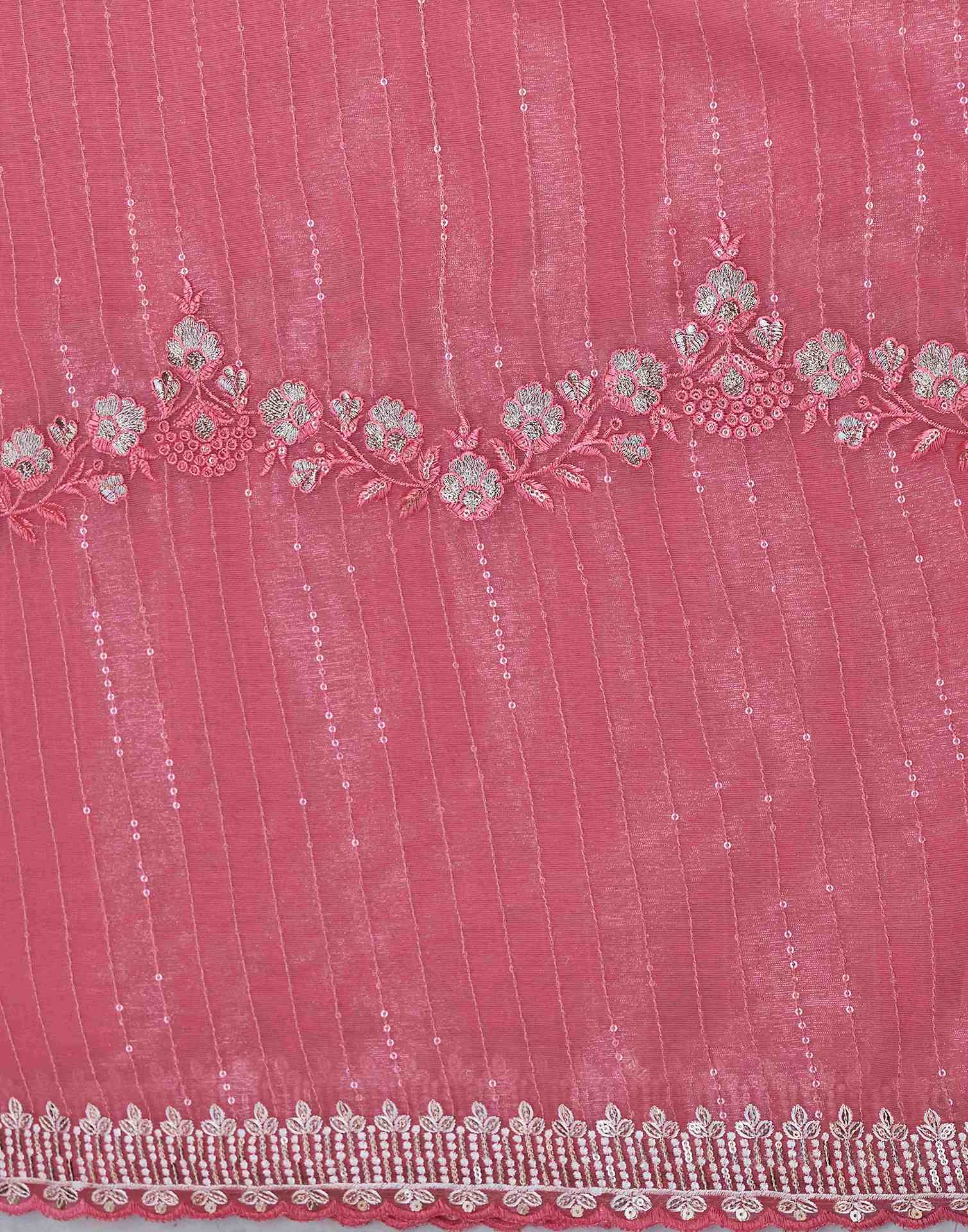 Rose Pink Organza Sequence Embroidery Saree