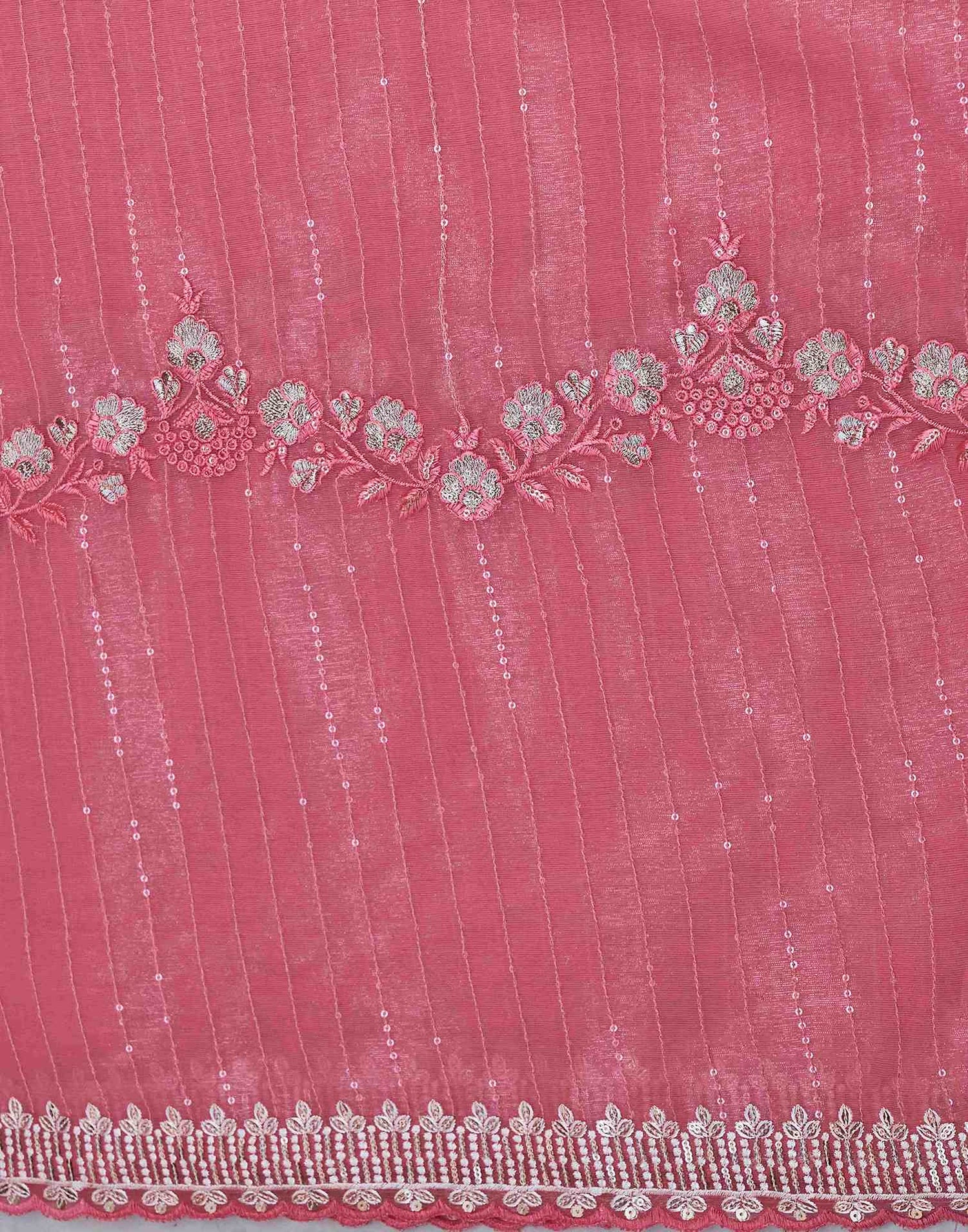 Rose Pink Organza Sequence Embroidery Saree