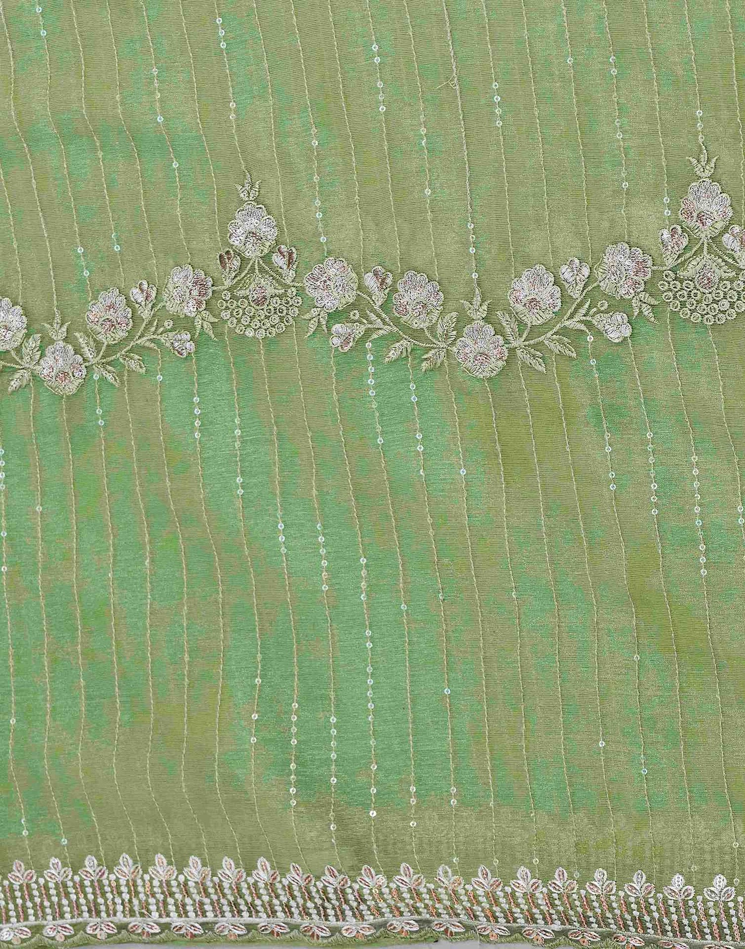 Light Green Organza Sequence Embroidery Saree