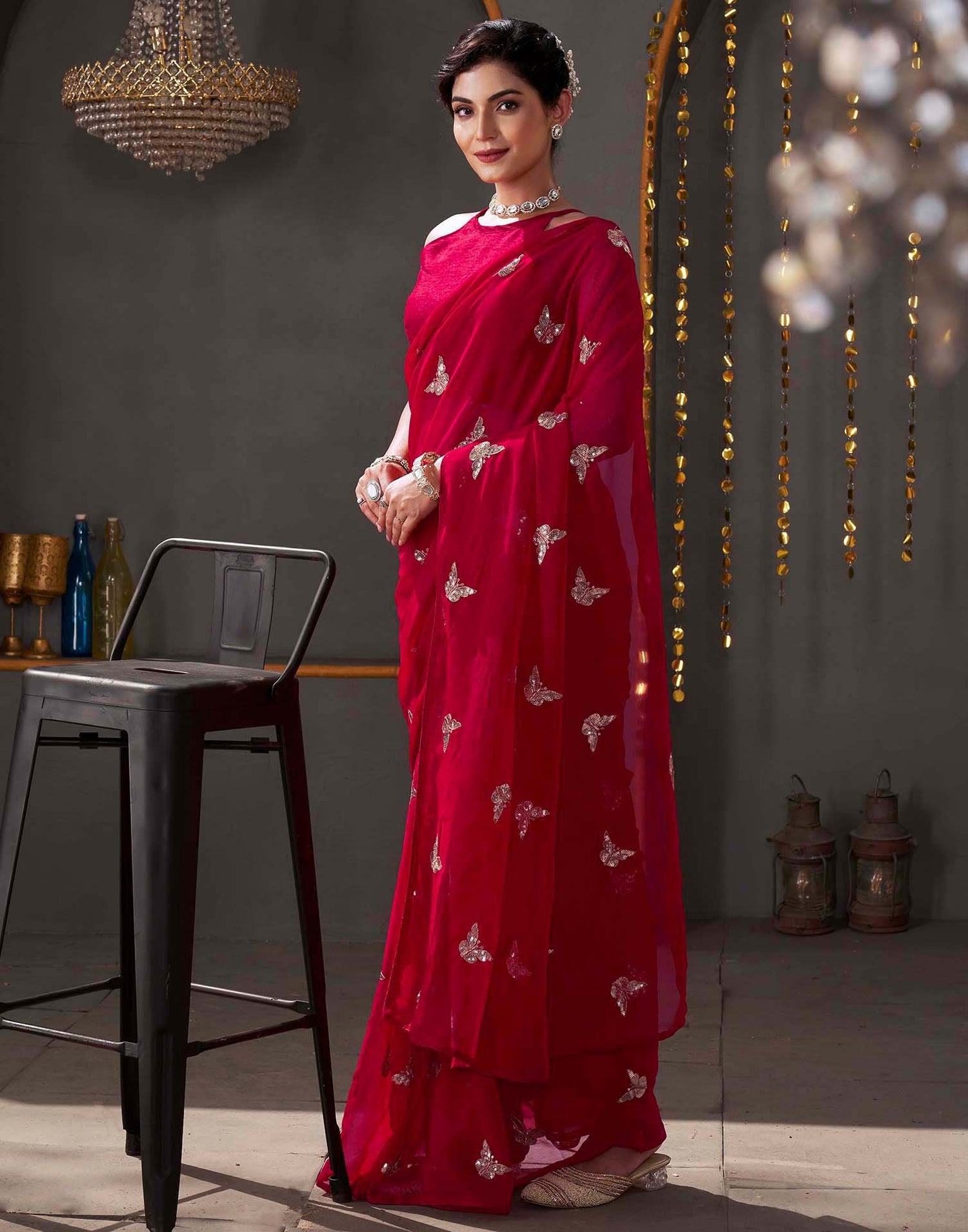Red Georgette Sequence Embroidery Saree