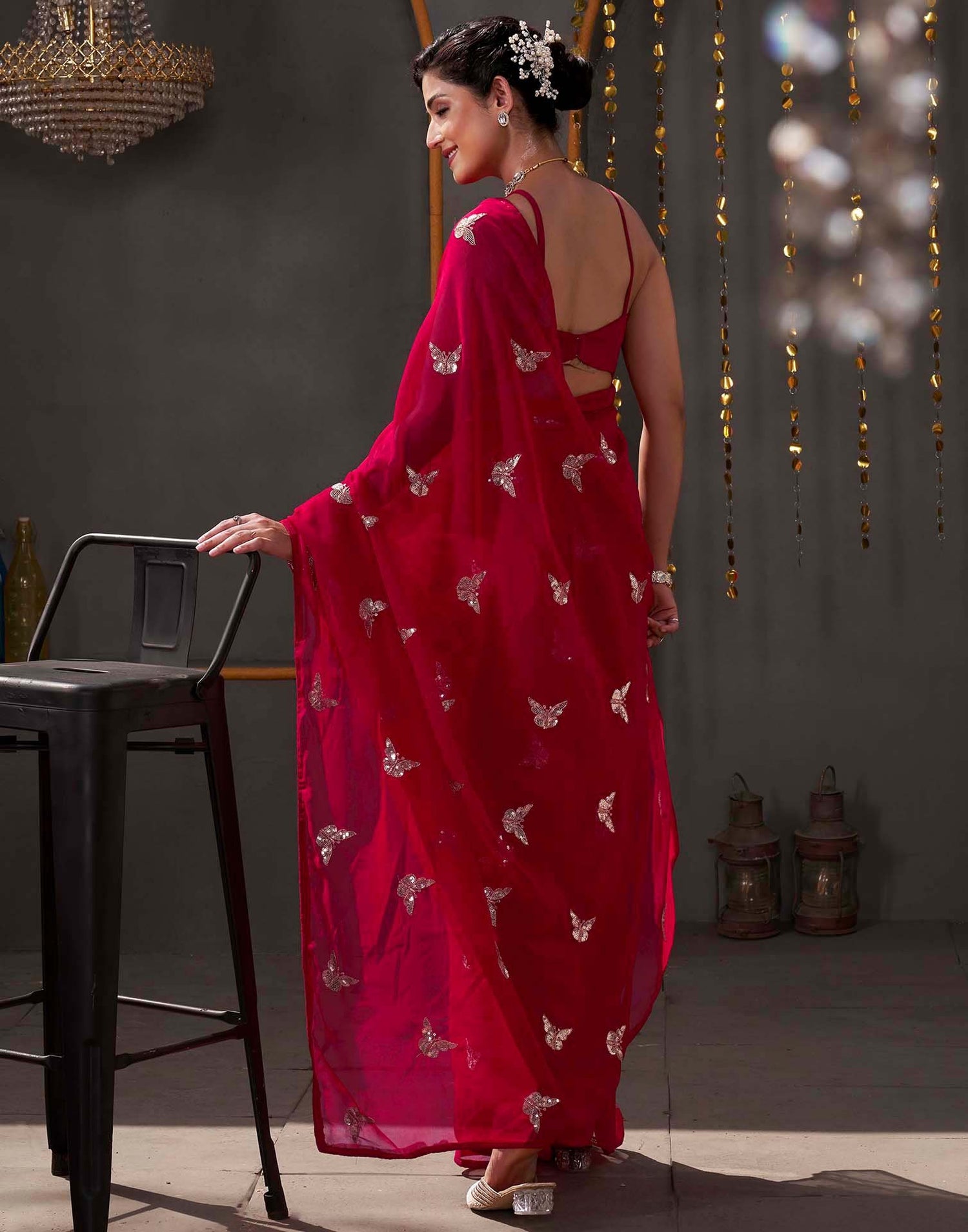 Red Georgette Sequence Embroidery Saree