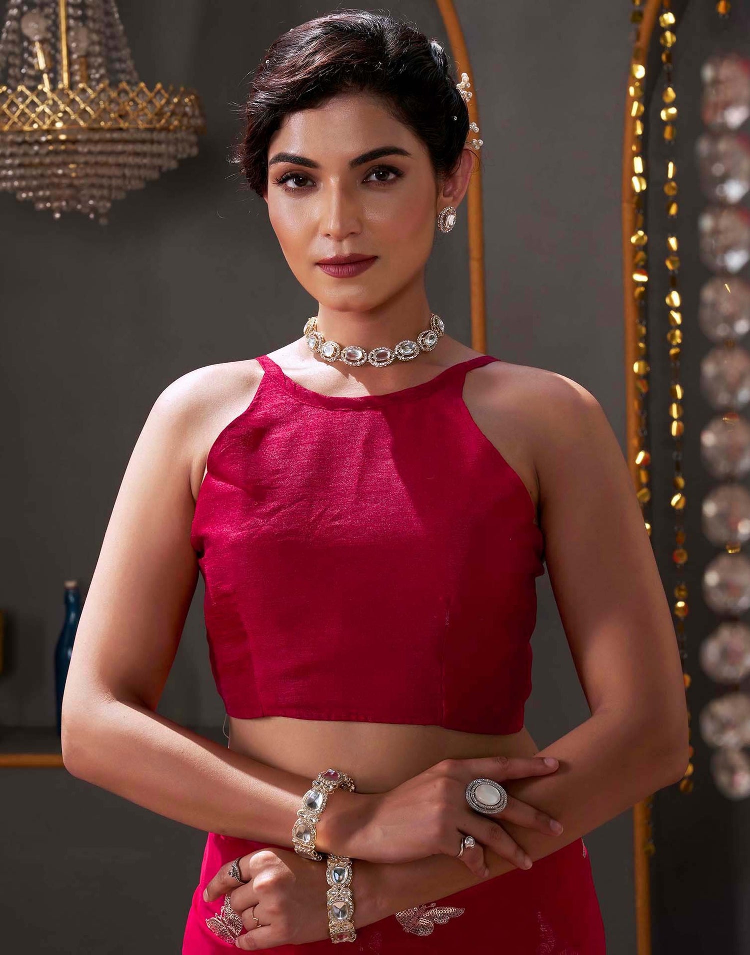 Red Georgette Sequence Embroidery Saree