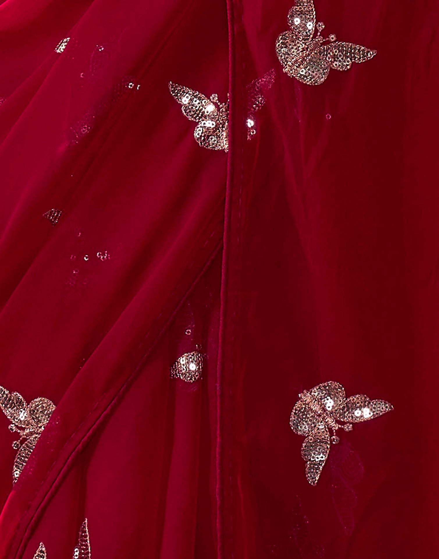 Red Georgette Sequence Embroidery Saree