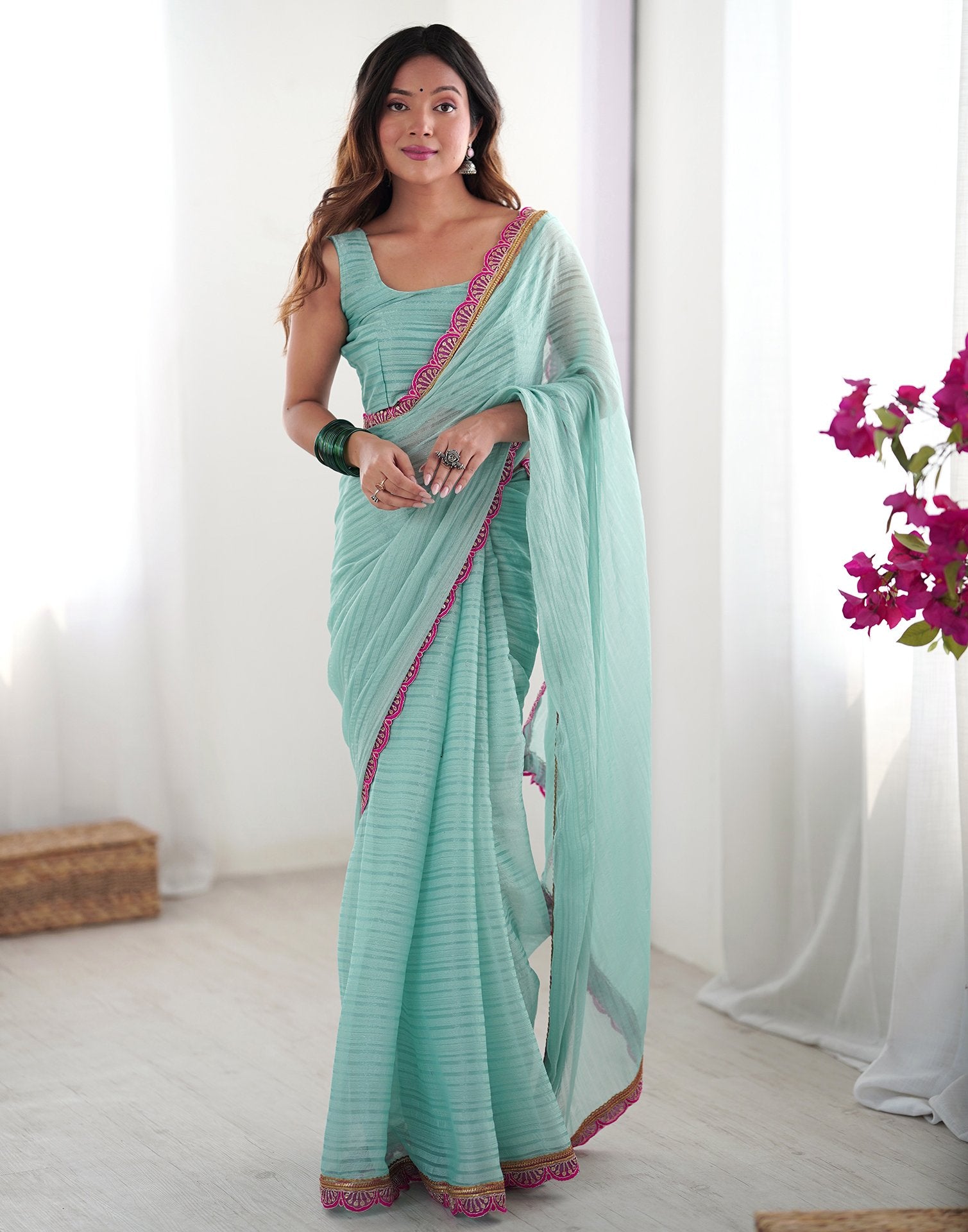 Sky Blue Shimmer Woven Plain Saree