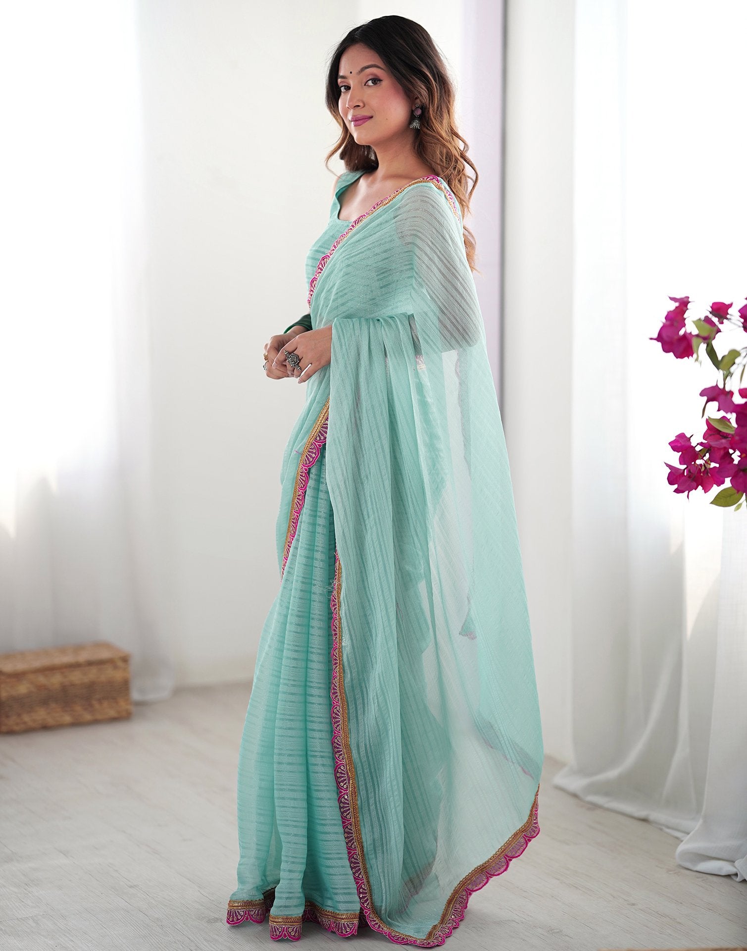 Sky Blue Shimmer Woven Plain Saree