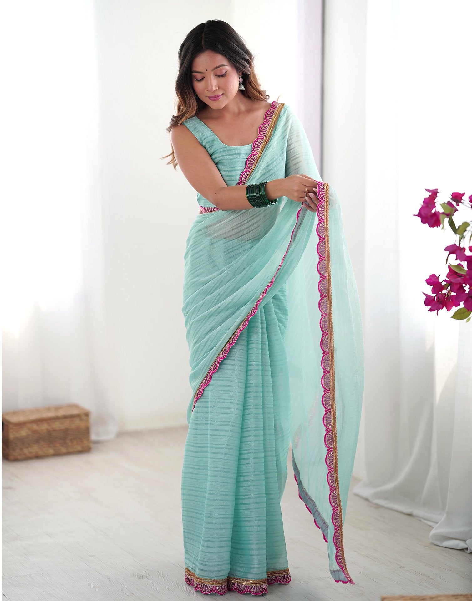 Sky Blue Shimmer Woven Plain Saree