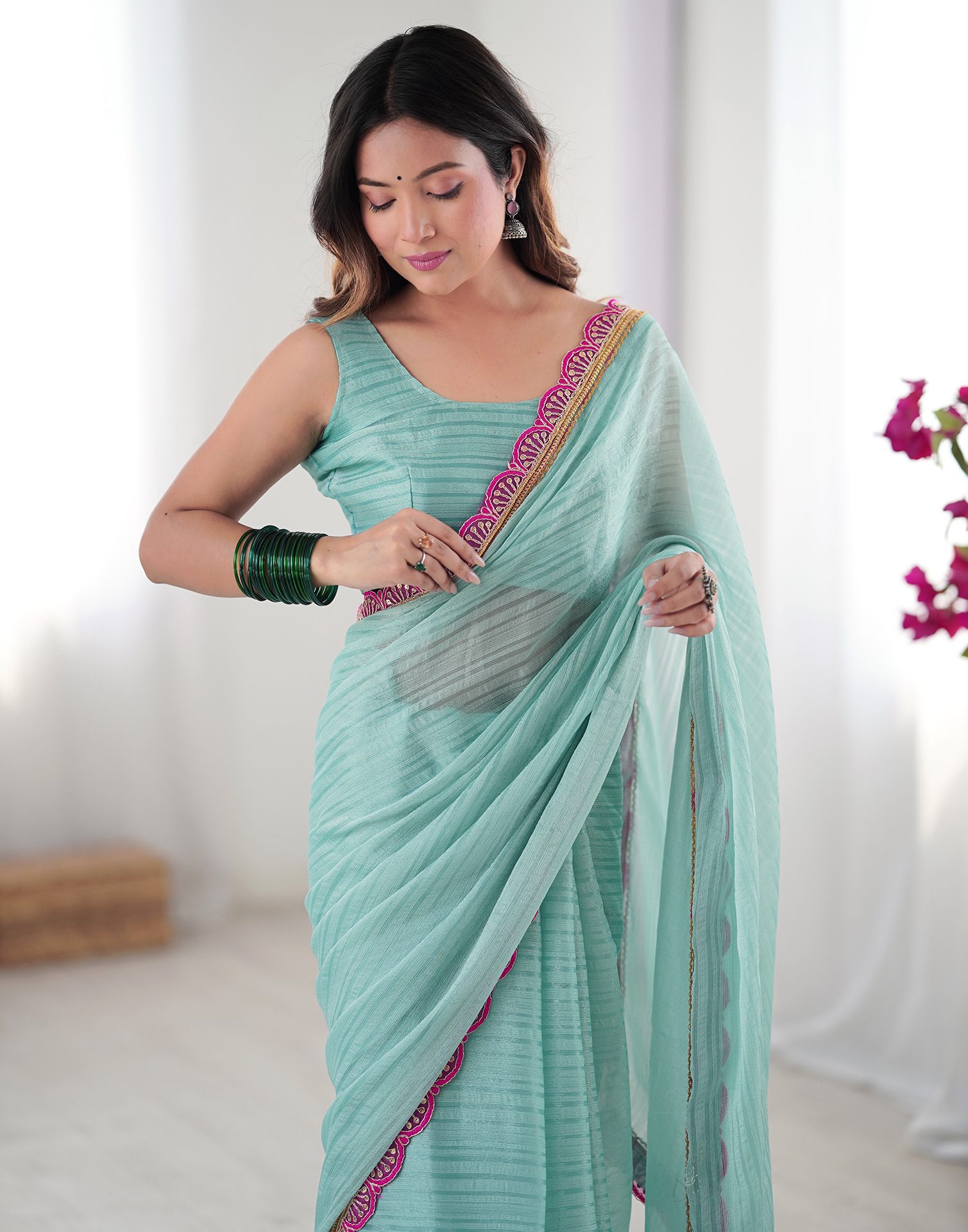 Sky Blue Shimmer Woven Plain Saree