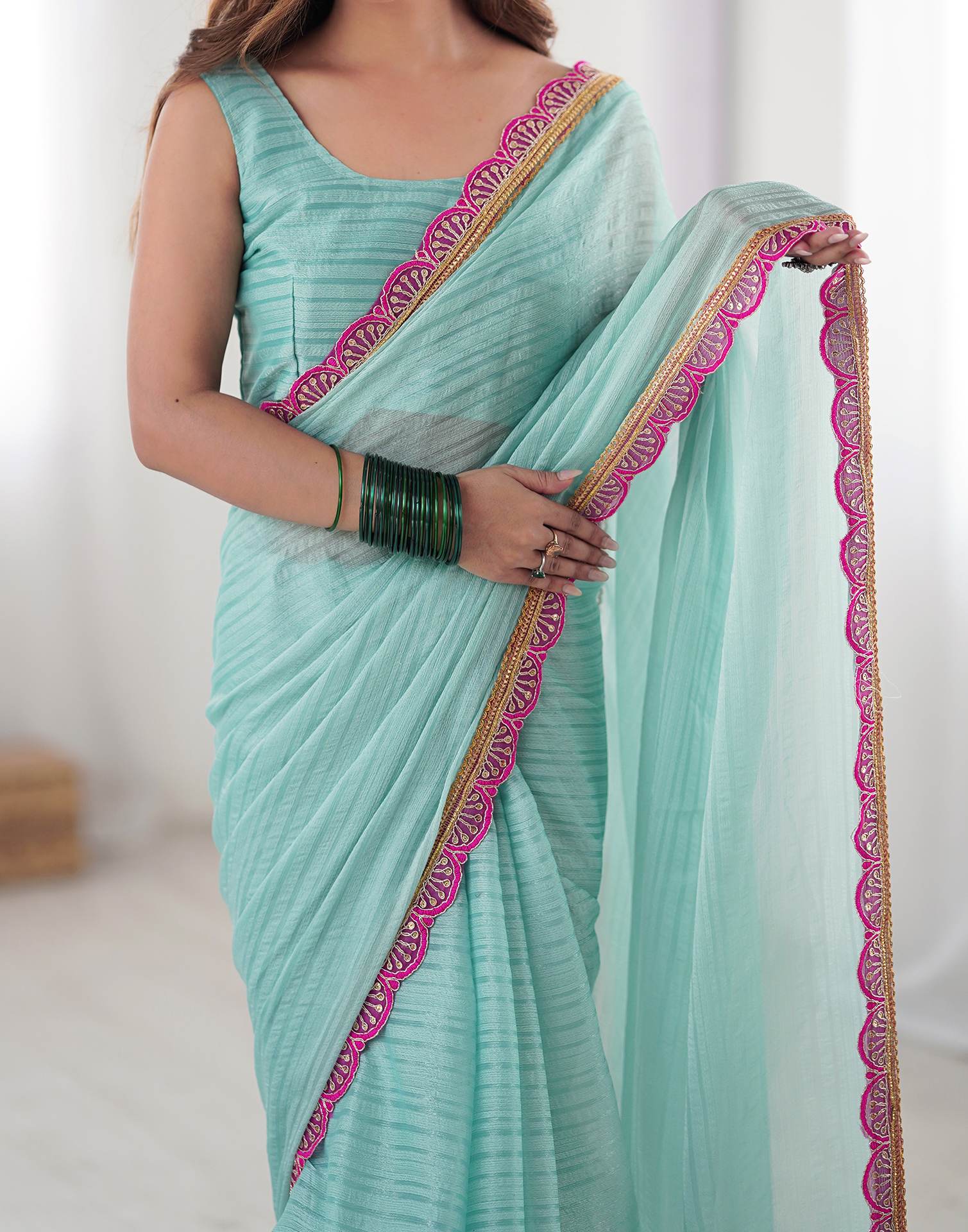 Sky Blue Shimmer Woven Plain Saree