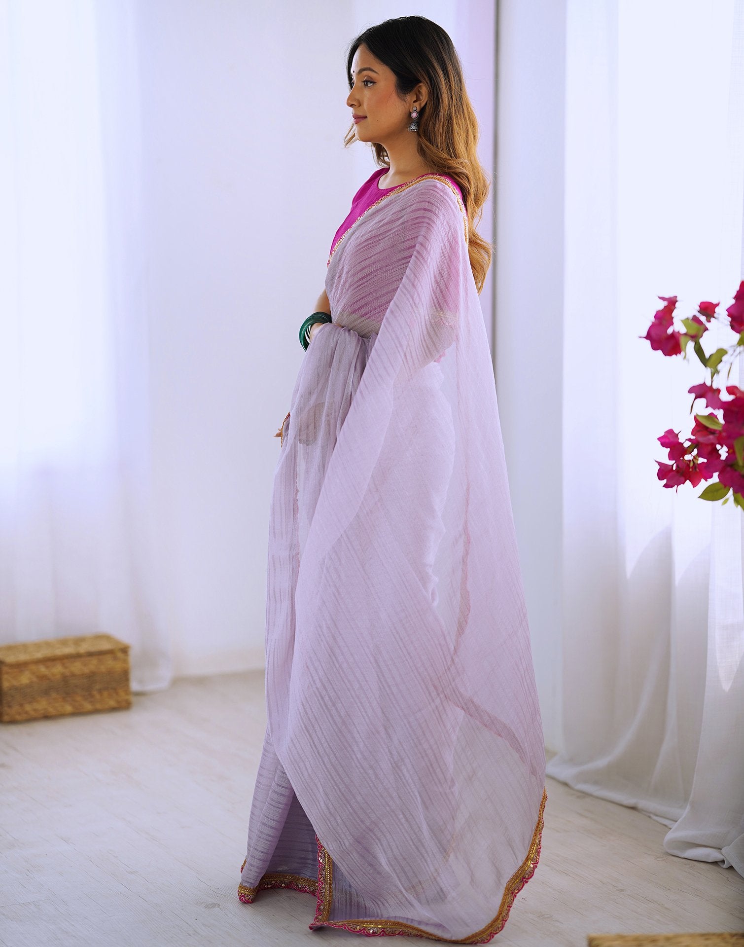 Light Purple Shimmer Woven Plain Saree