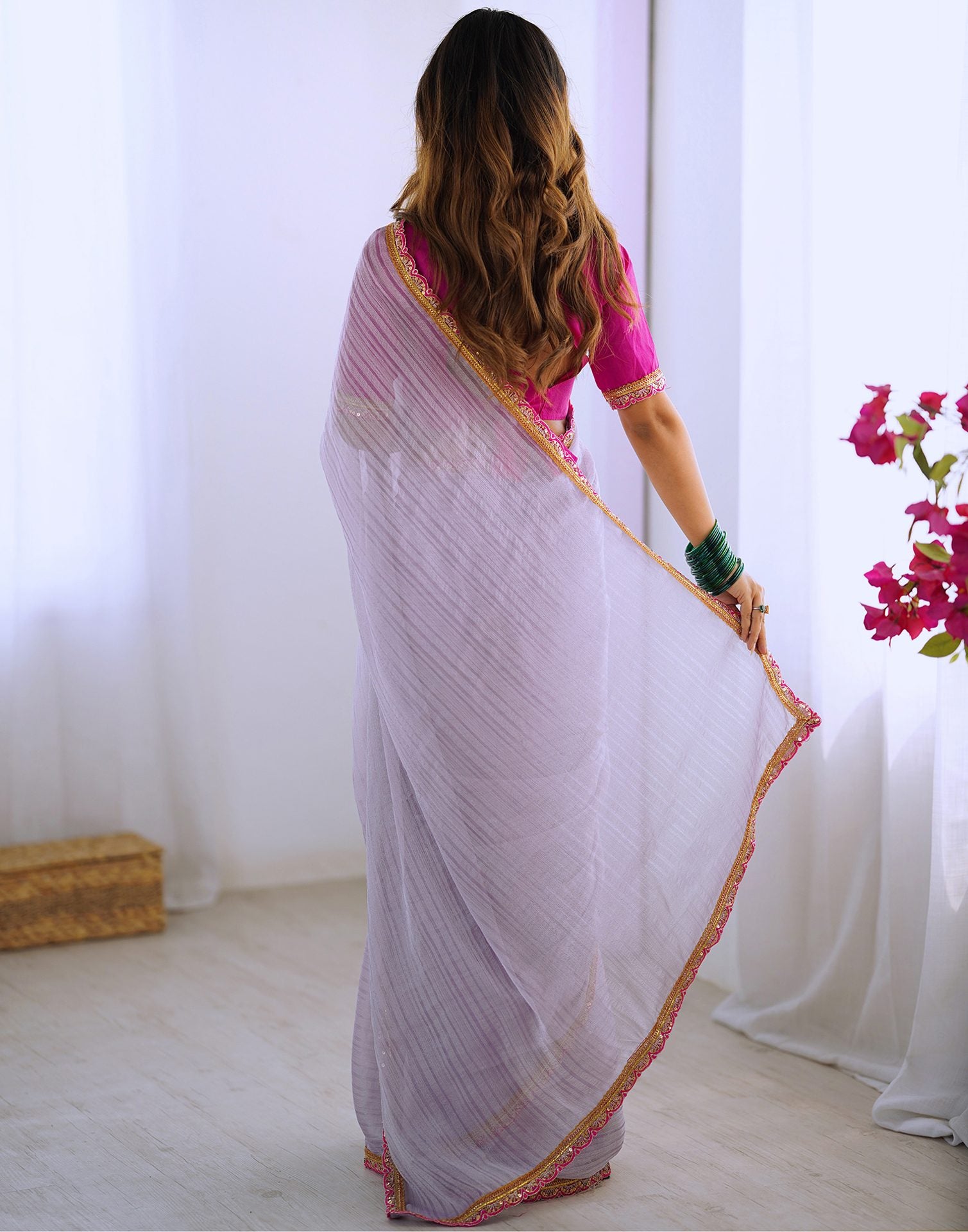Light Purple Shimmer Woven Plain Saree