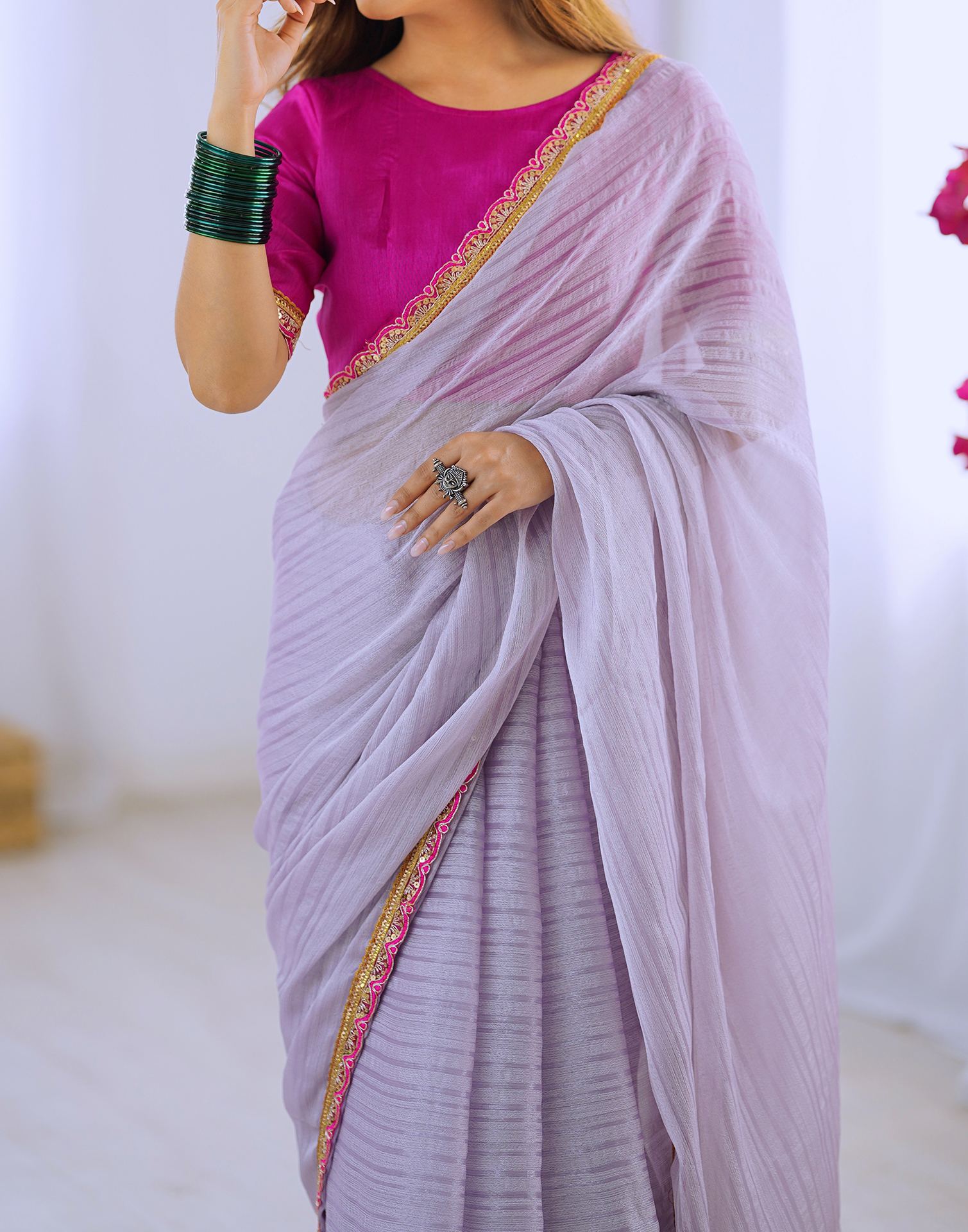 Light Purple Shimmer Woven Plain Saree