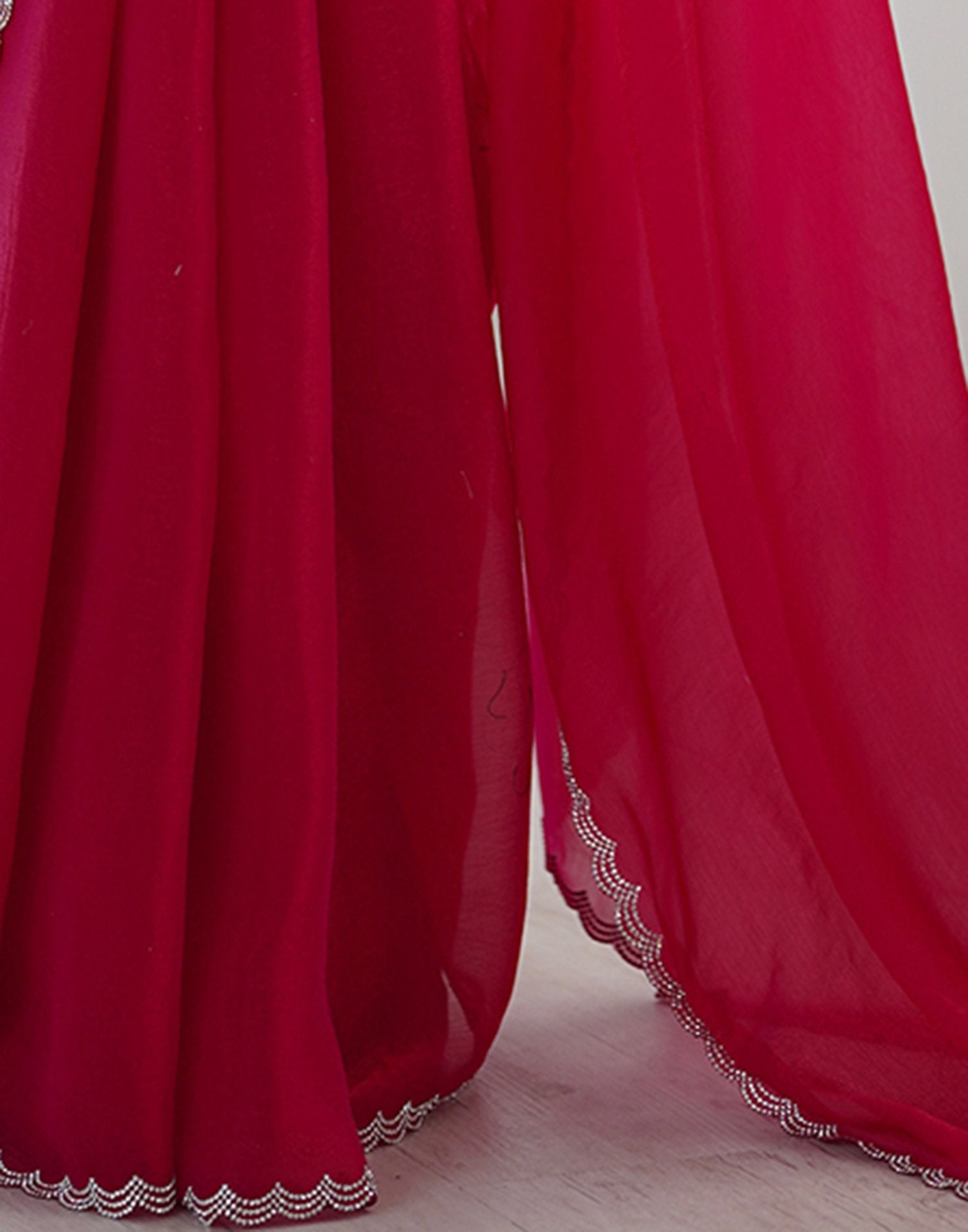 Dark Pink Shimmer Stone Work Plain Saree
