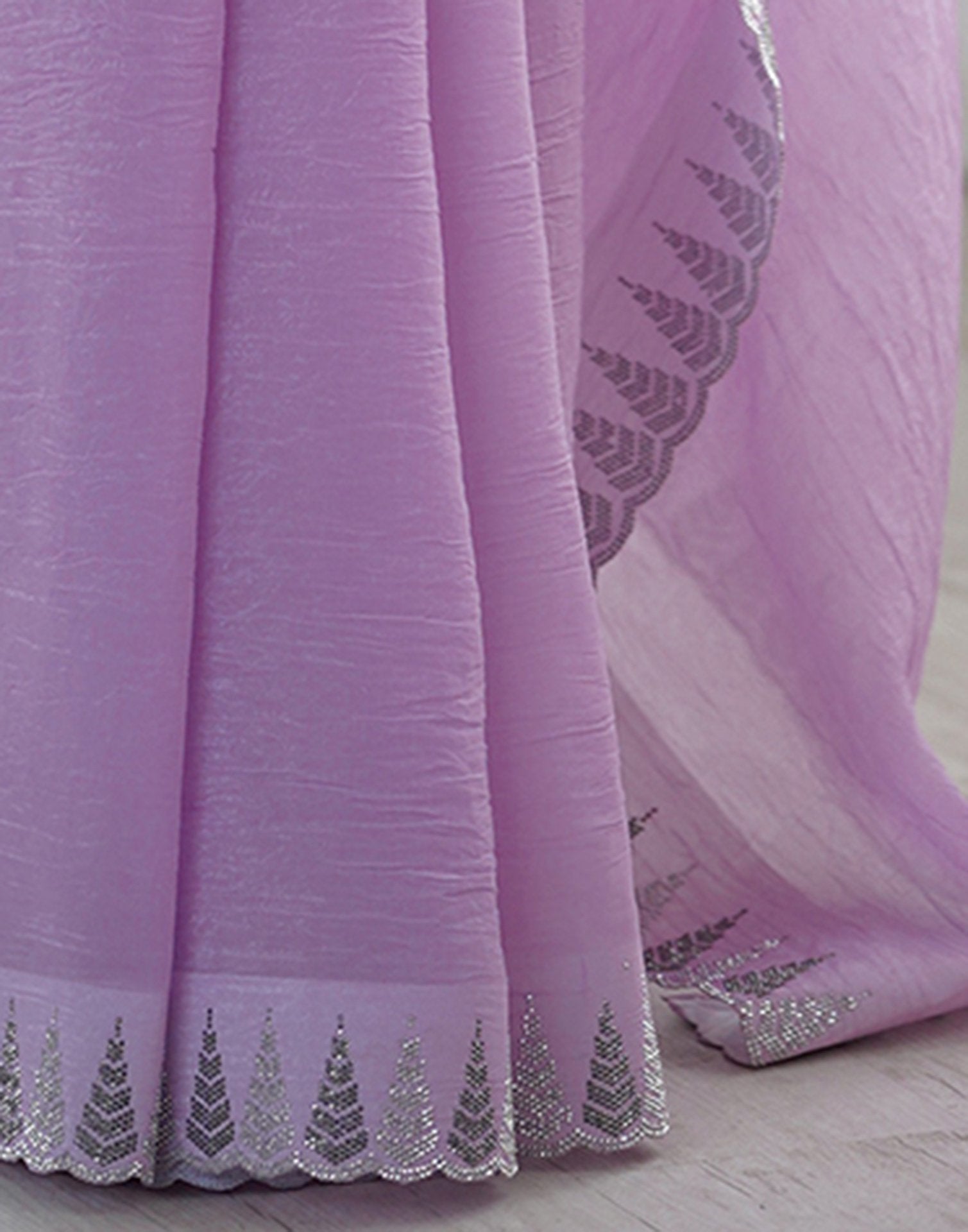 Lavender Shimmer Stone Work Plain Saree