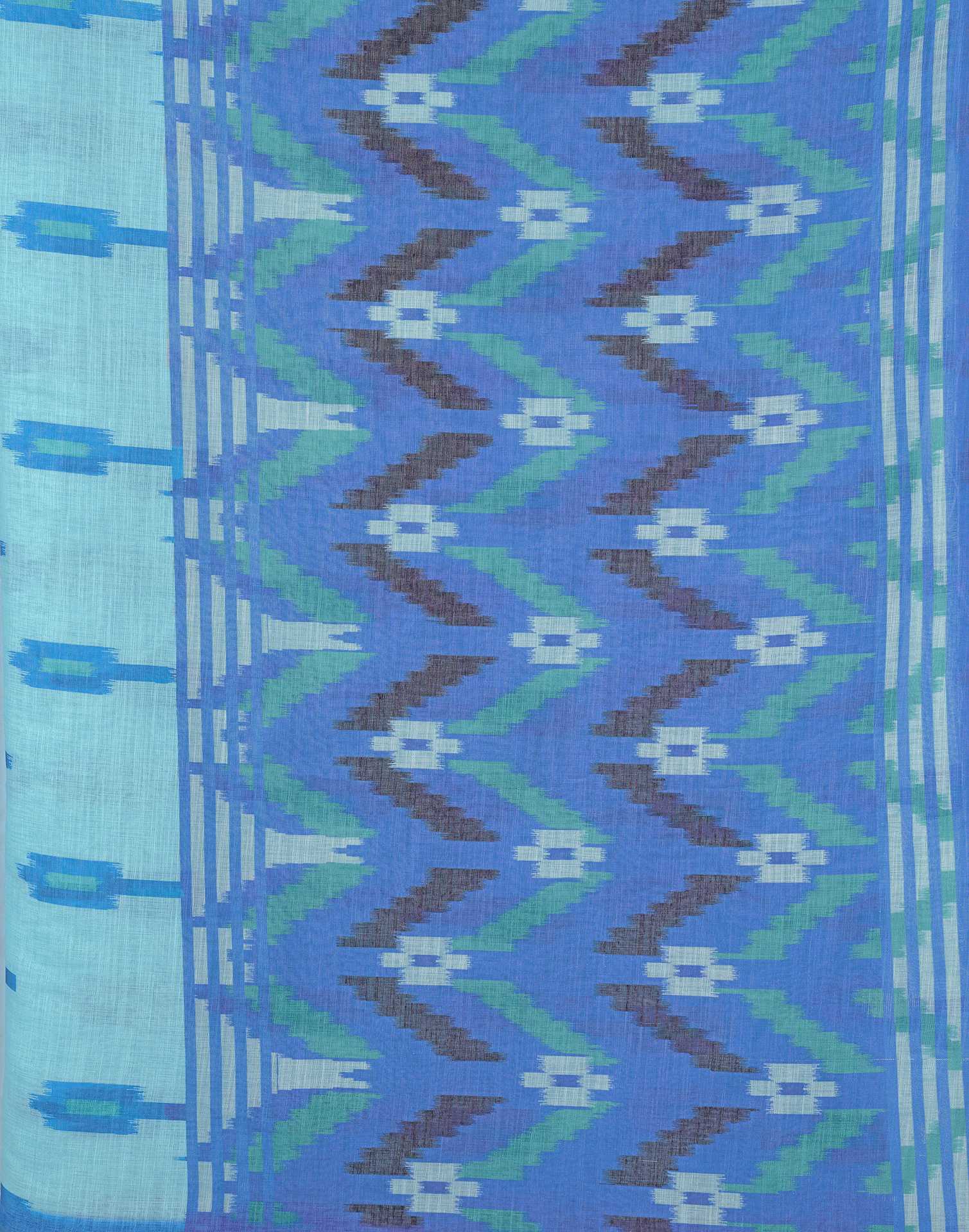 Sky Blue Linen Ikkat Printed Saree