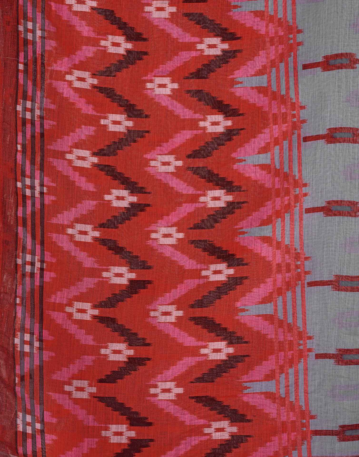Grey Linen Ikkat Printed Saree