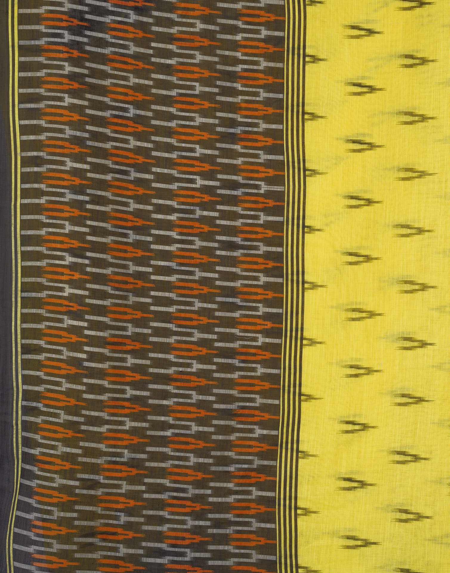 Yellow Linen Ikkat Printed Saree