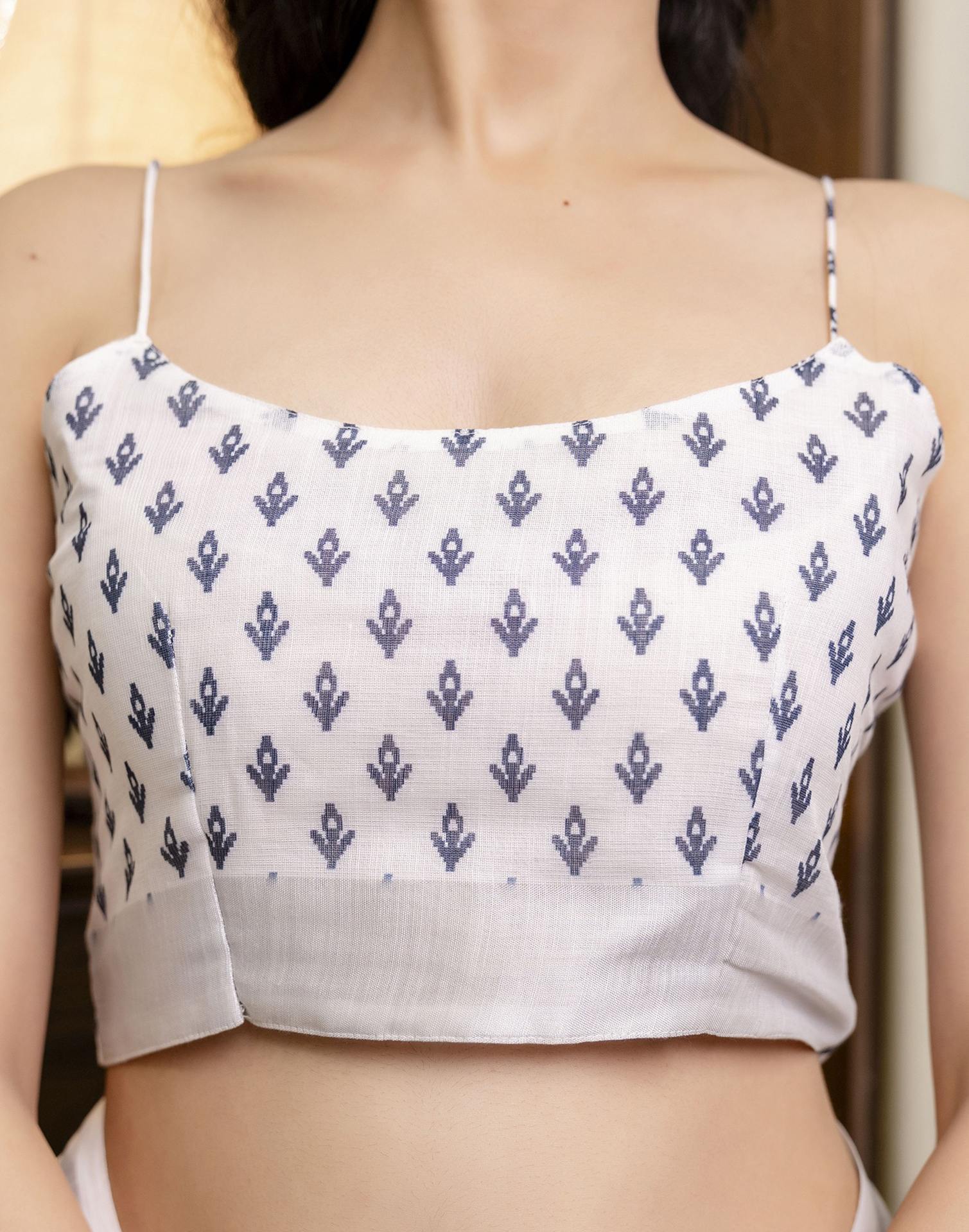 White Linen Floral Printed Saree