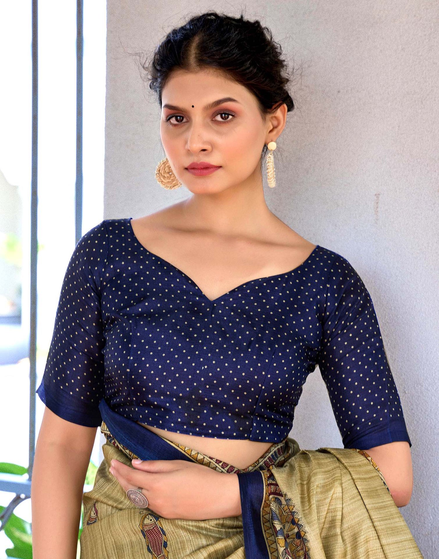 Beige Cotton Blend Madhubani Printed Saree