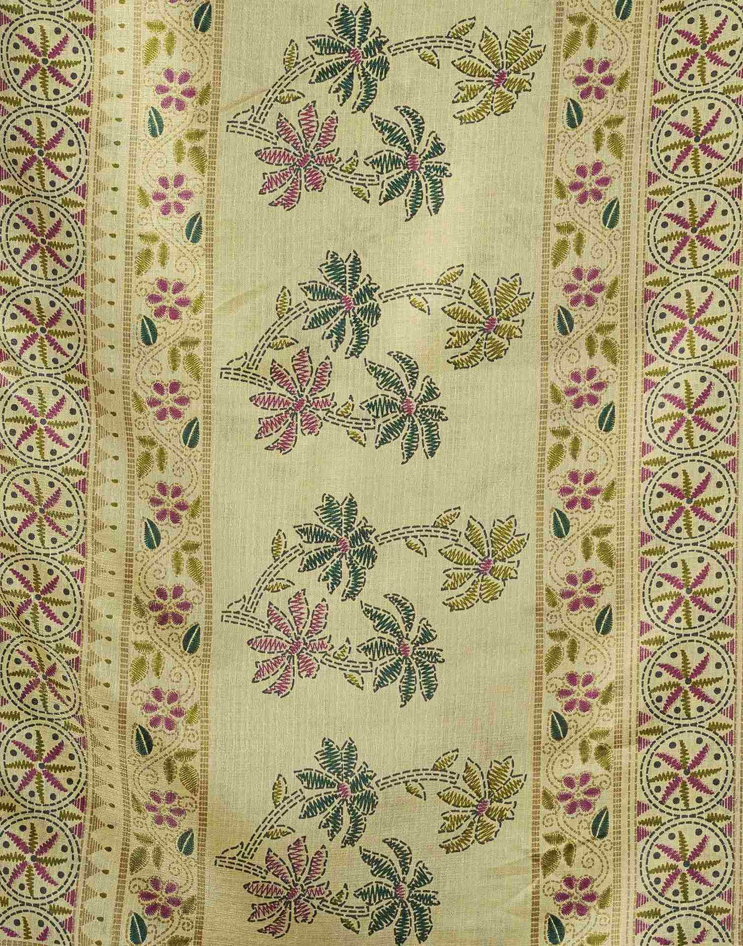 Beige Cotton Blend Printed Saree