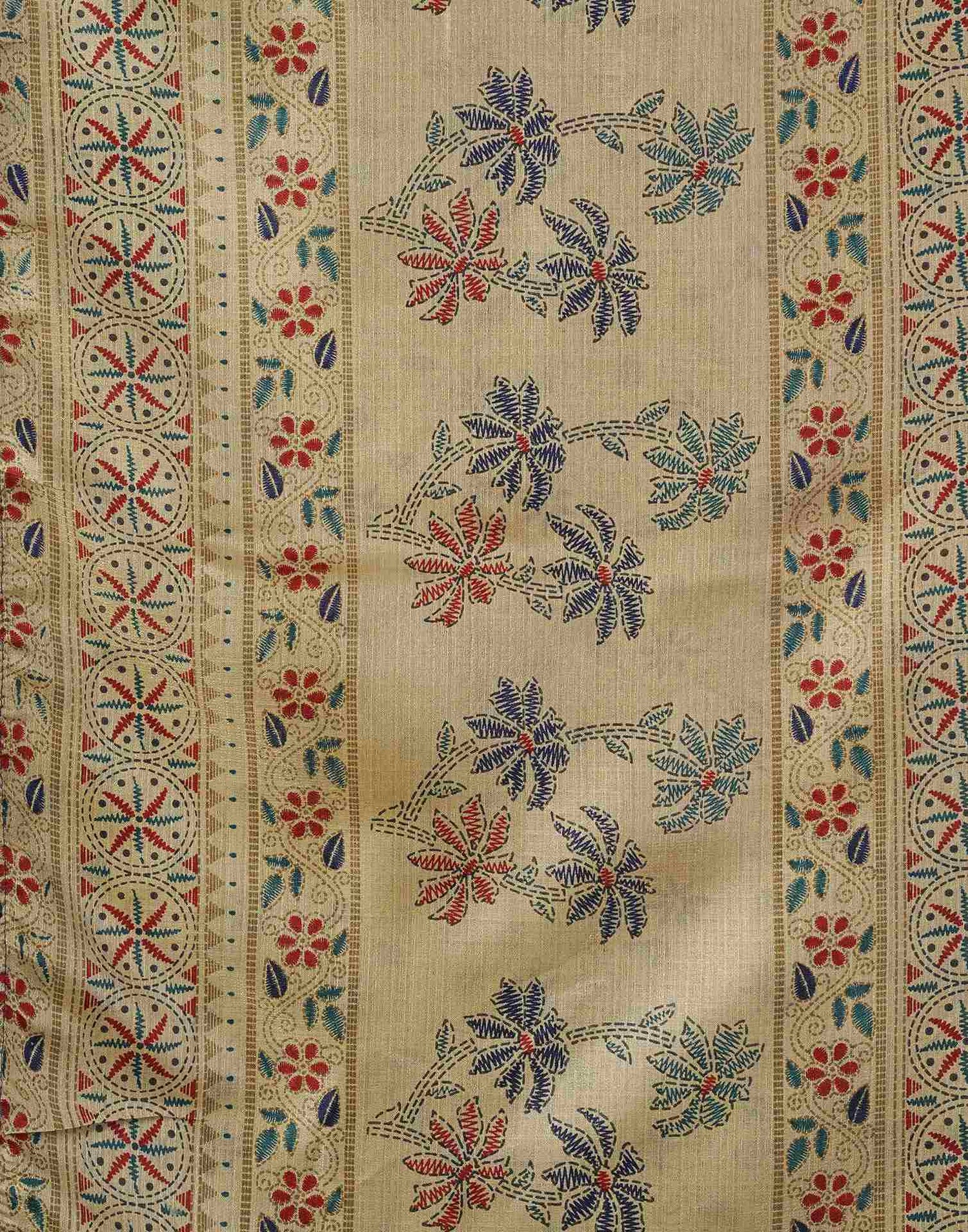 Beige Cotton Blend Printed Saree