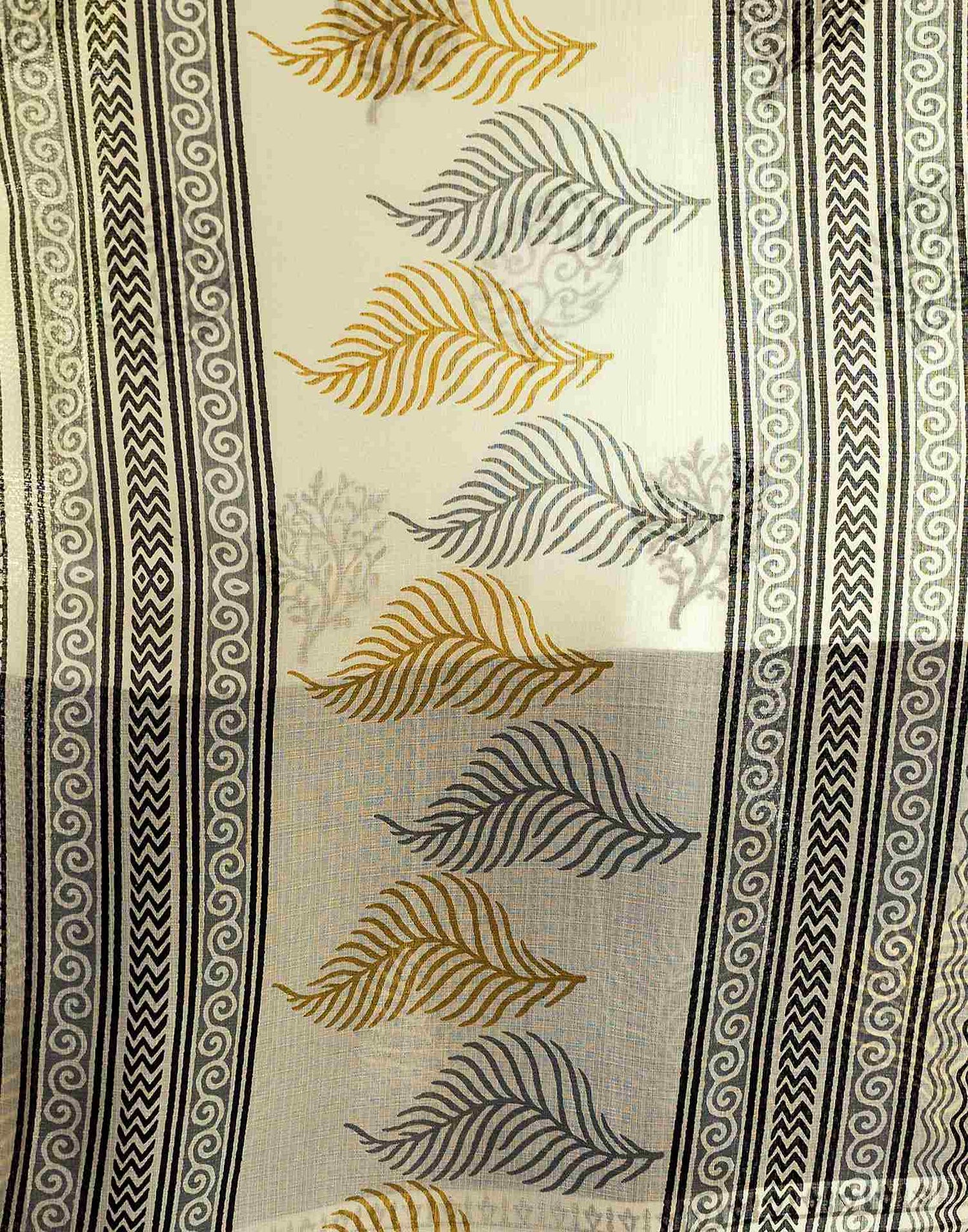 Off White Cotton Blend Printed Saree