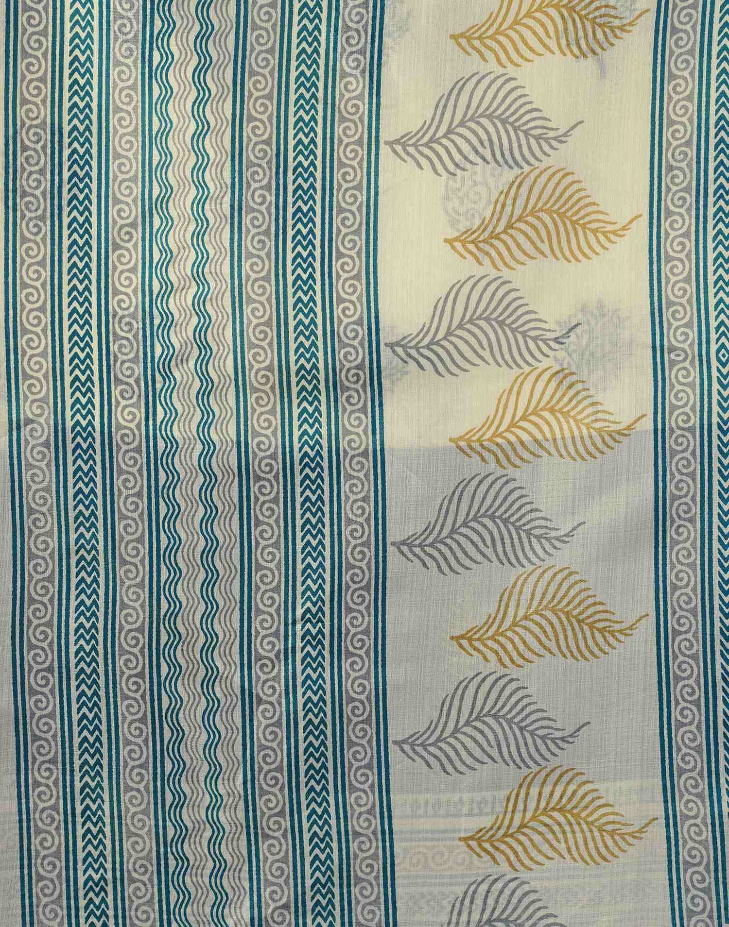 Off White Cotton Blend Printed Saree