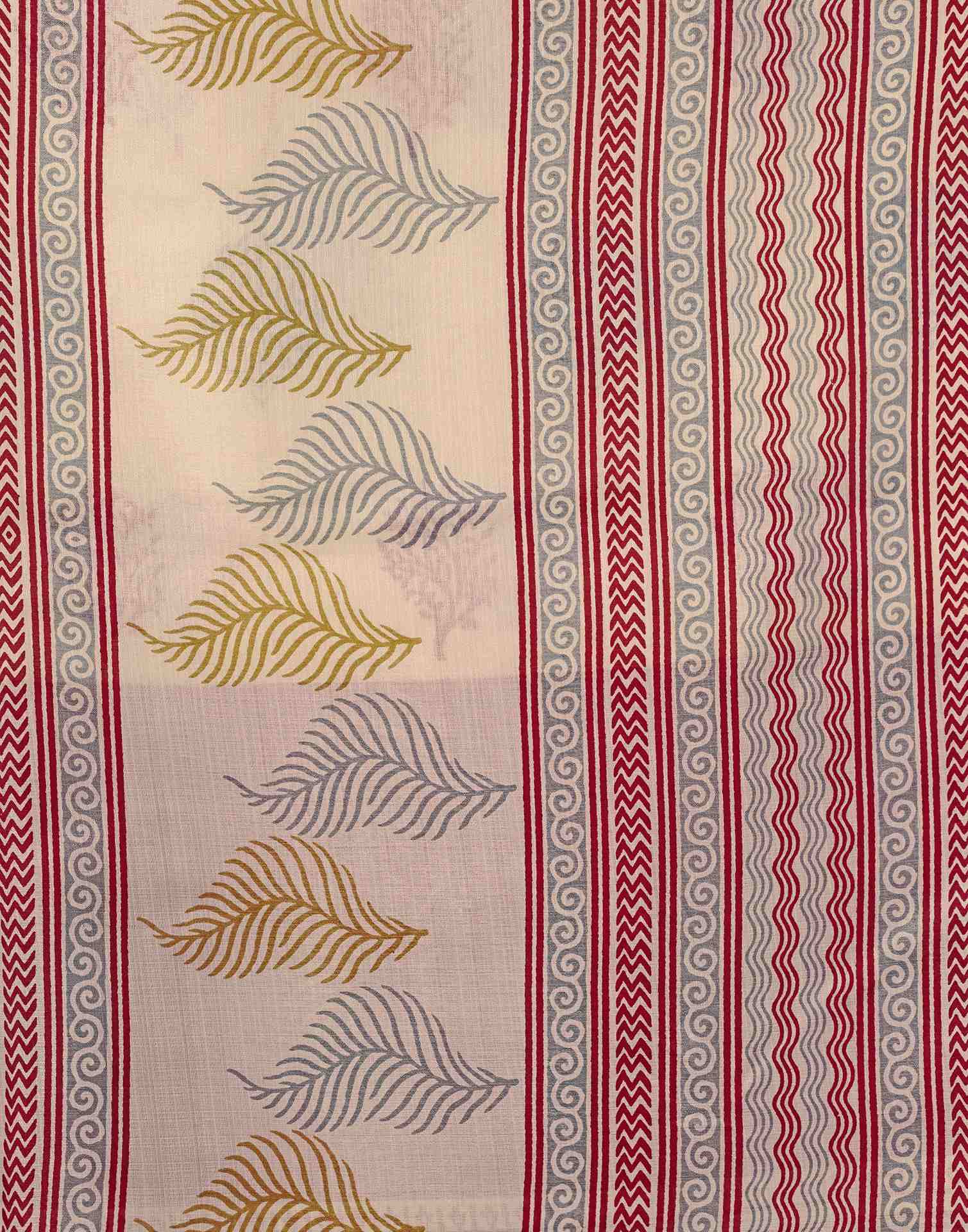 Off White Cotton Blend Printed Saree