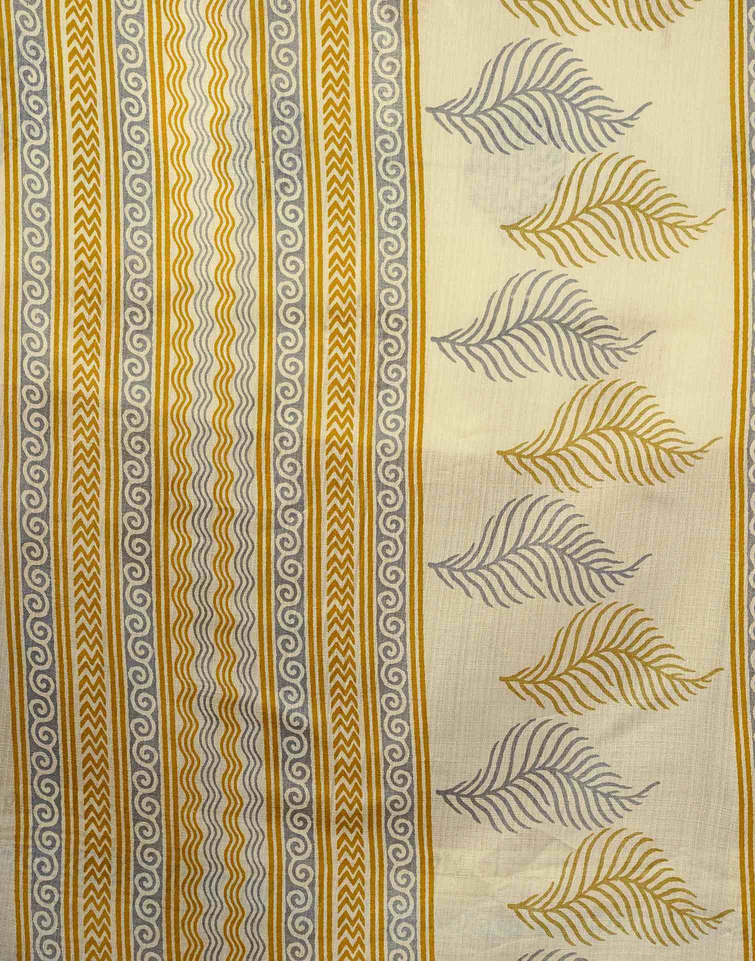Off White Cotton Blend Printed Saree