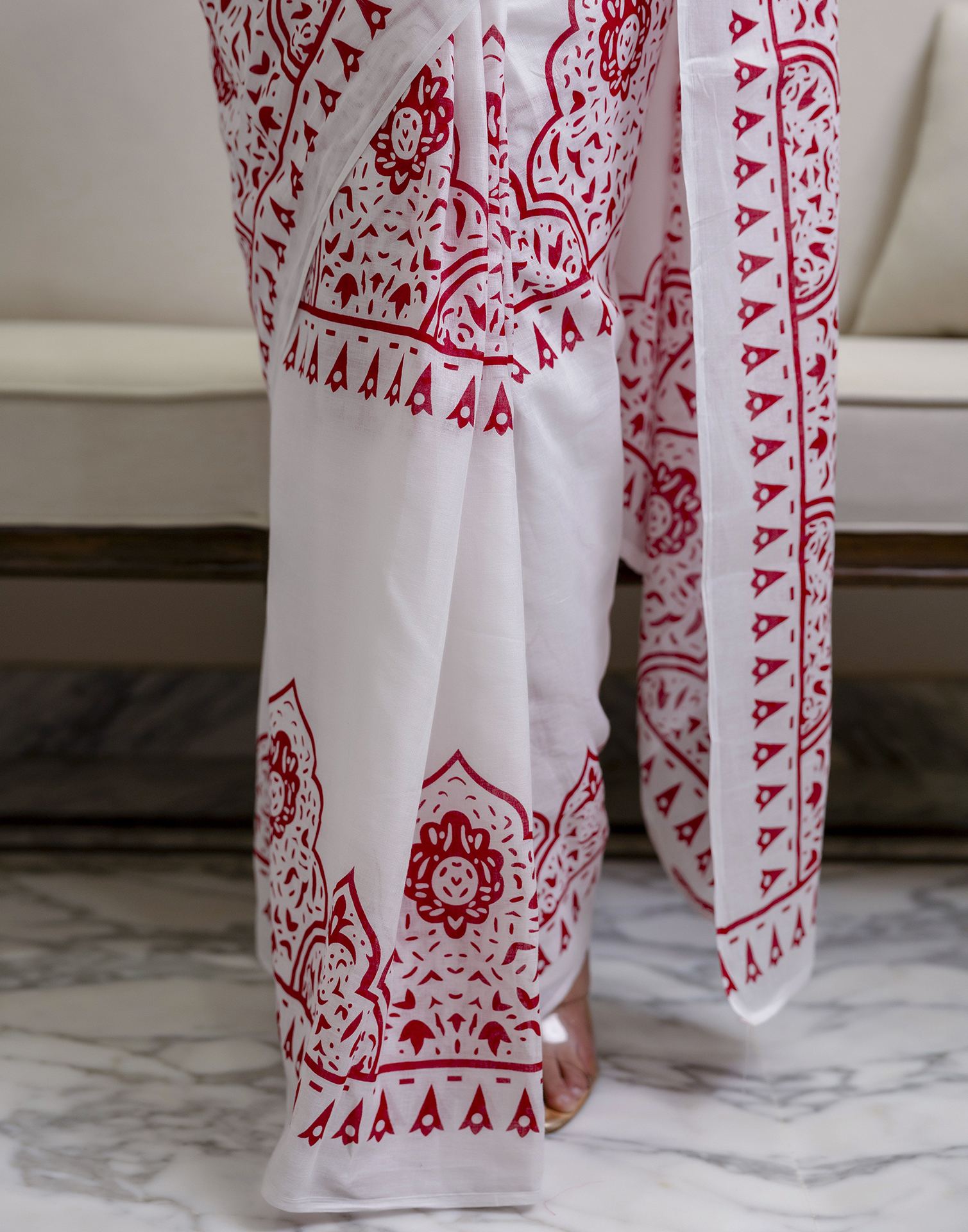 White Cotton Printed Saree