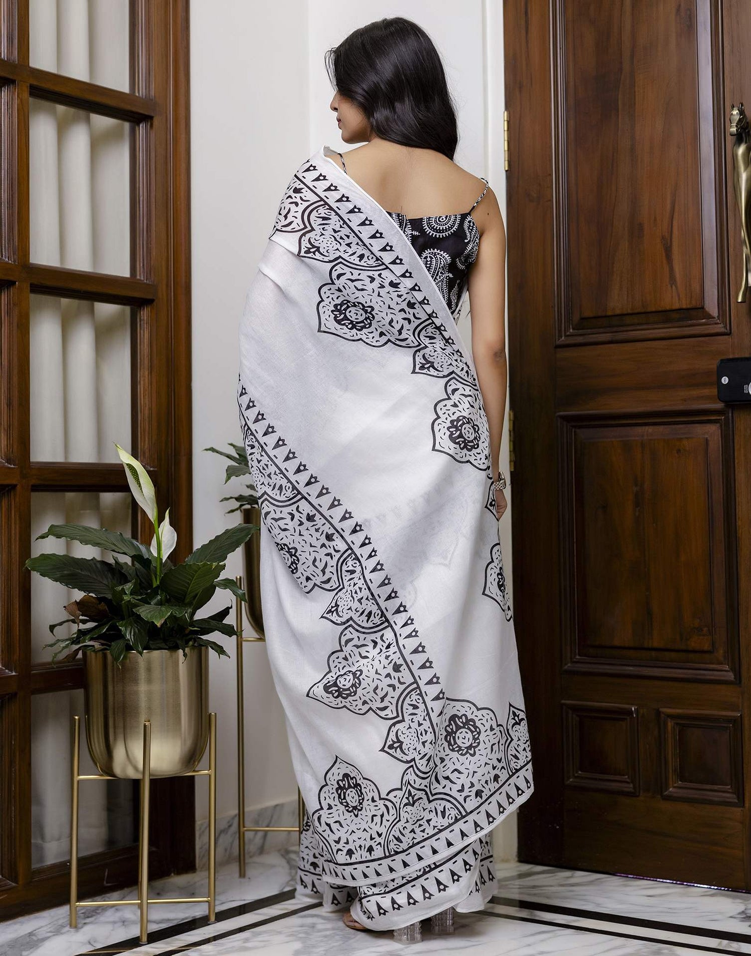 White Cotton Printed Saree