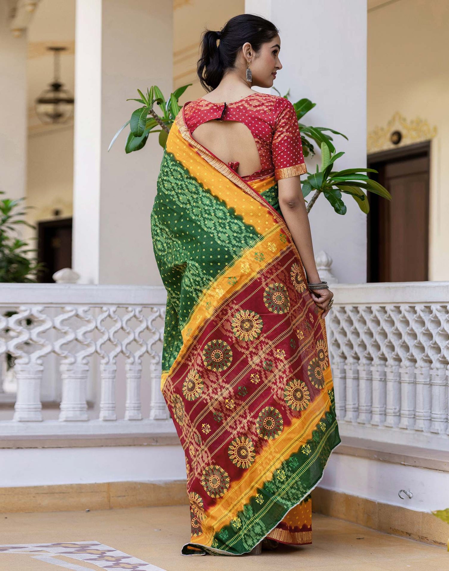 Dark Green Cotton Bandhani Bandhani Saree