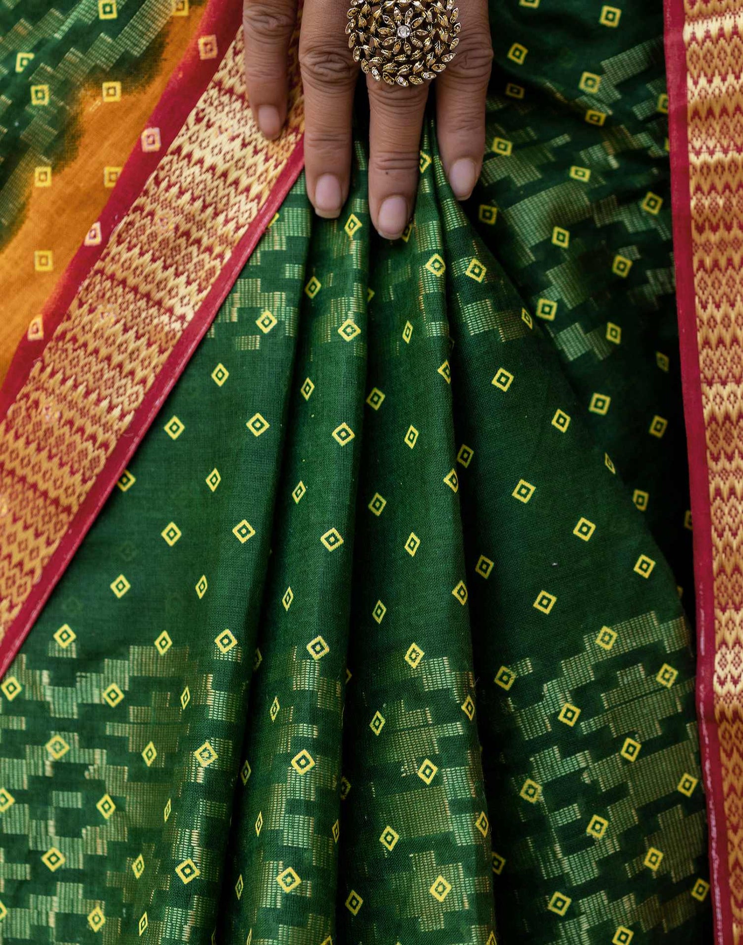 Dark Green Cotton Bandhani Bandhani Saree