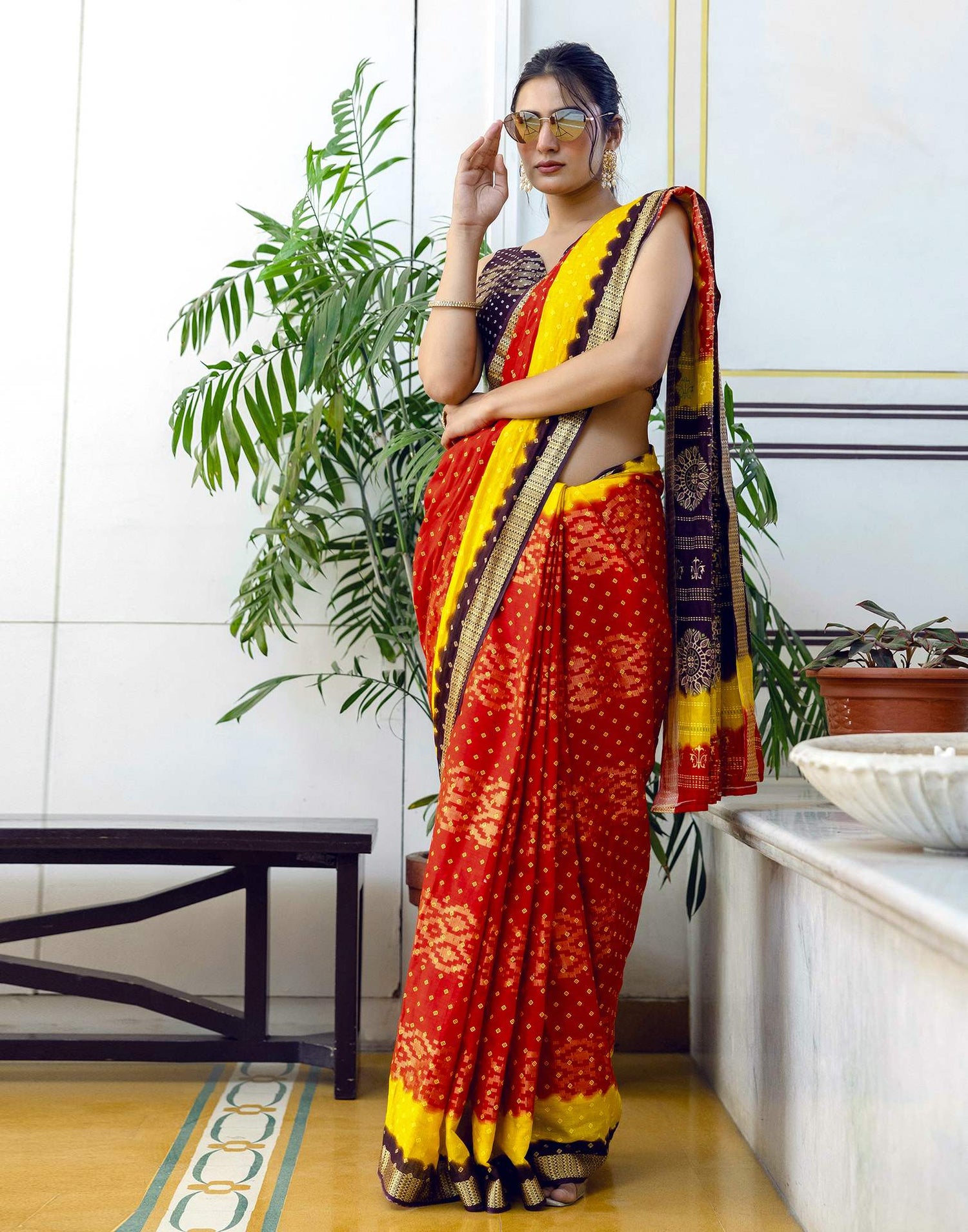 Red Cotton Bandhani Bandhani Saree