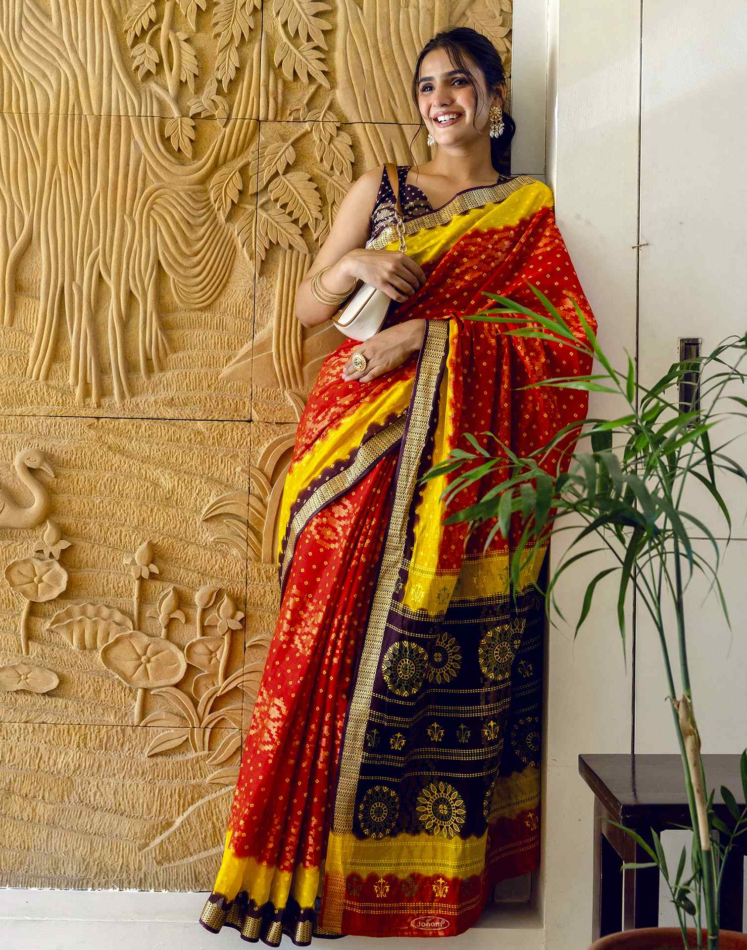Red Cotton Bandhani Bandhani Saree