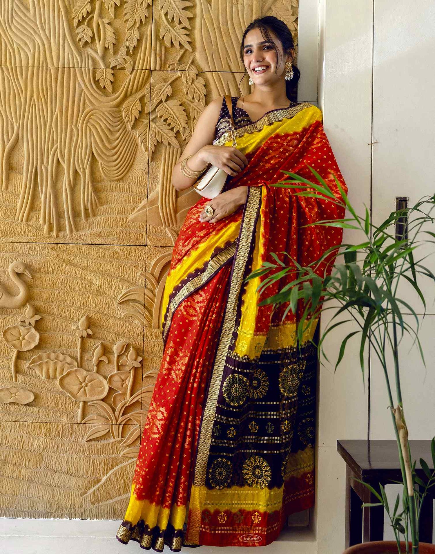 Red Cotton Bandhani Bandhani Saree