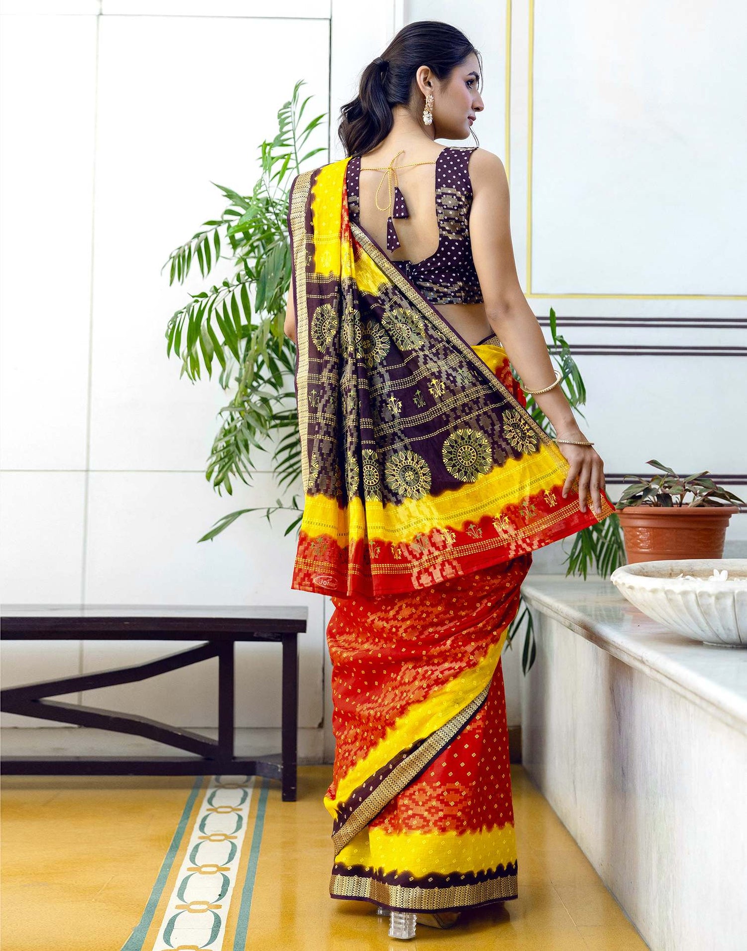 Red Cotton Bandhani Bandhani Saree