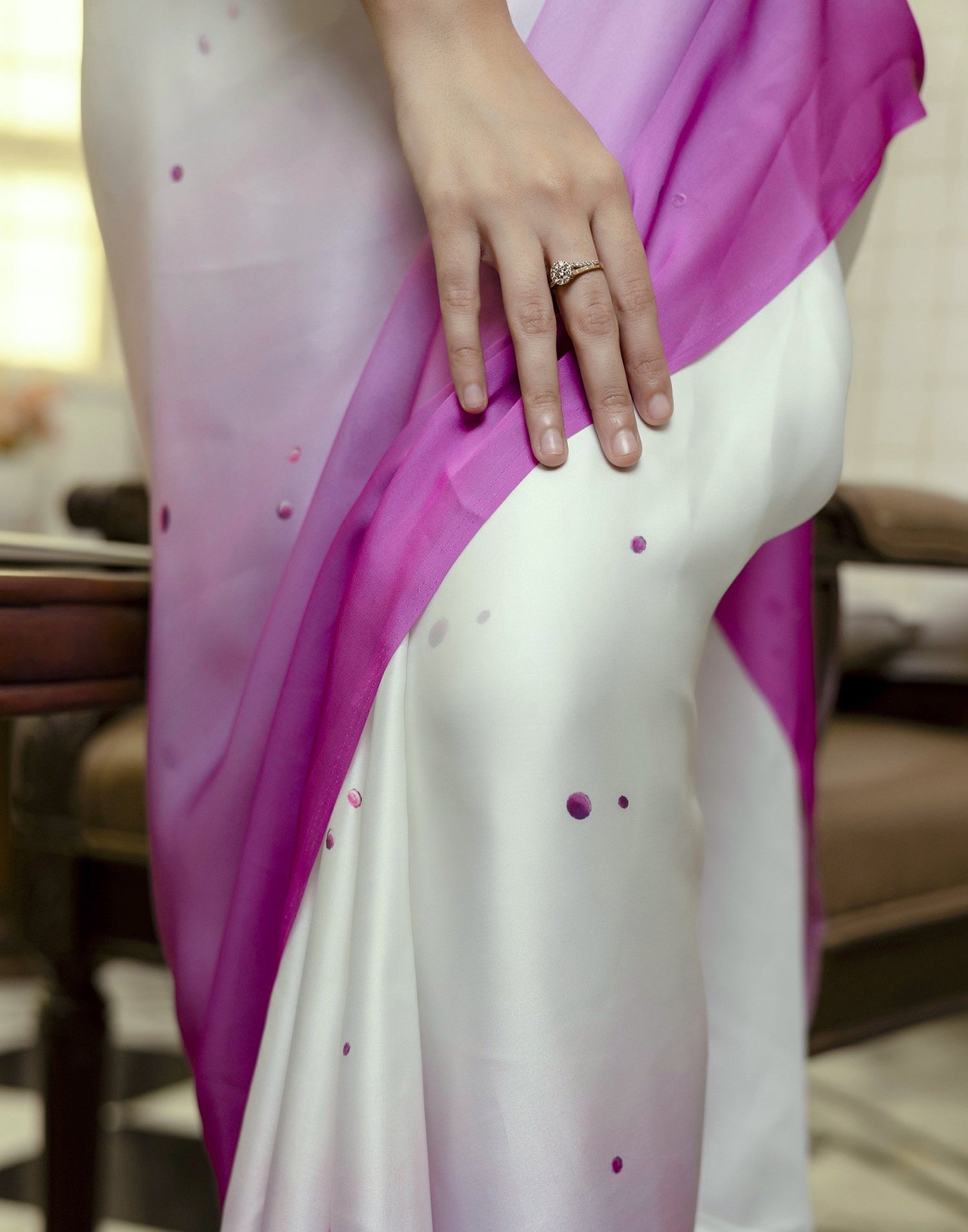 Handsfree White Satin Floral Printed Saree