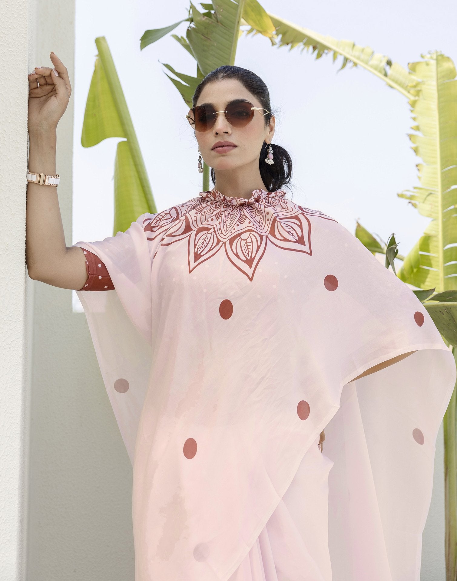 Handsfree Off White Satin Printed Saree