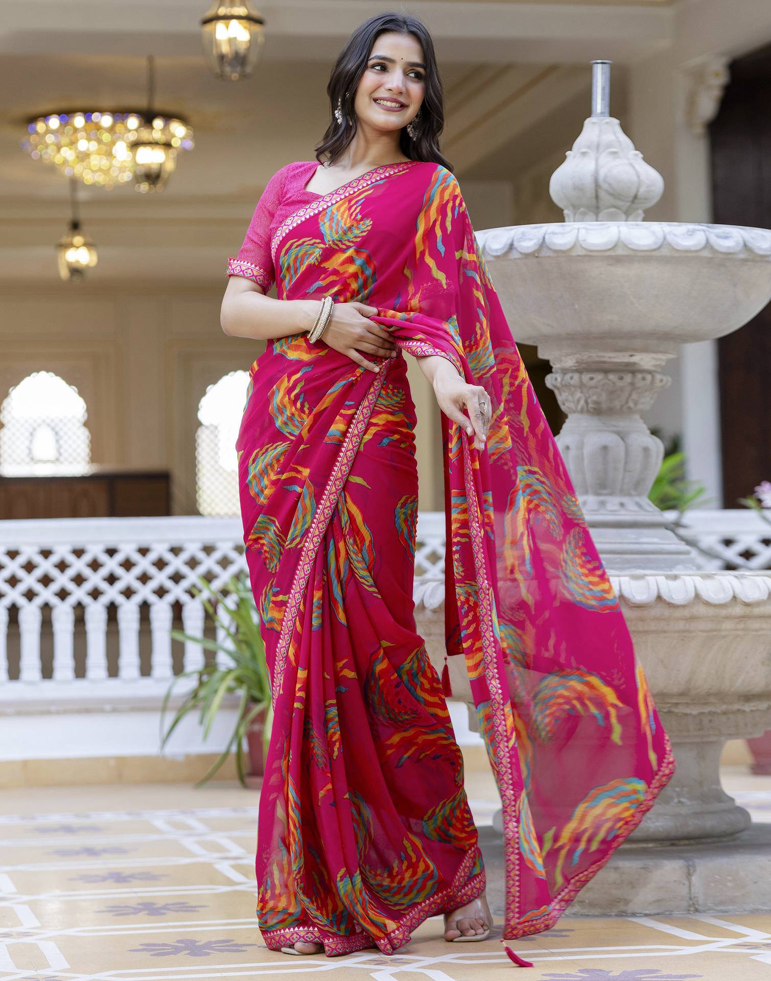 Rani Pink Georgette printed Saree