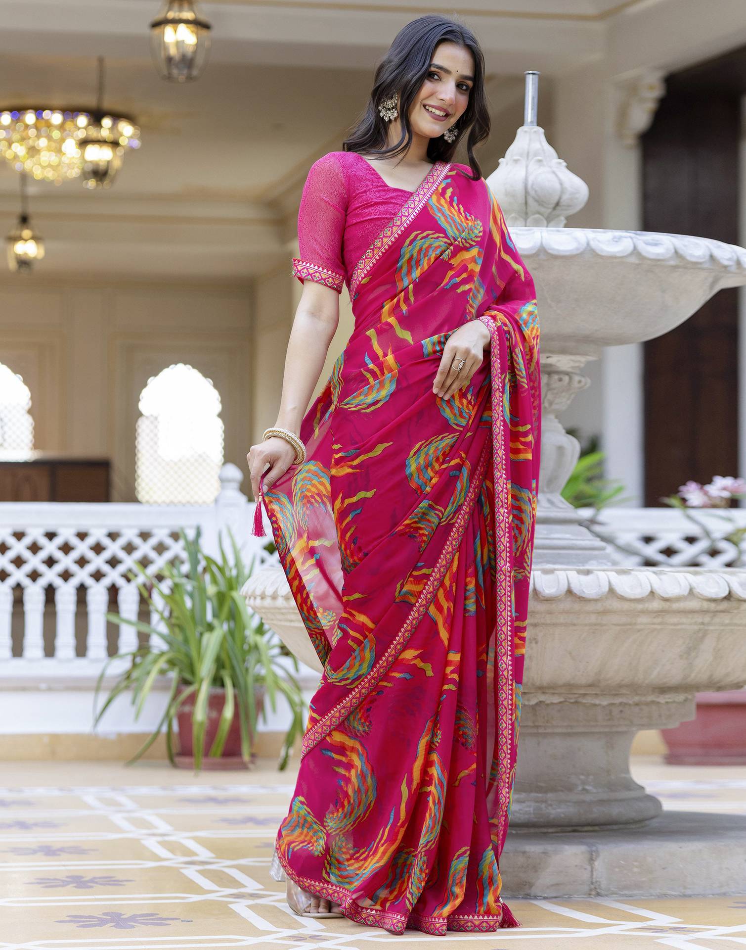 Rani Pink Georgette printed Saree