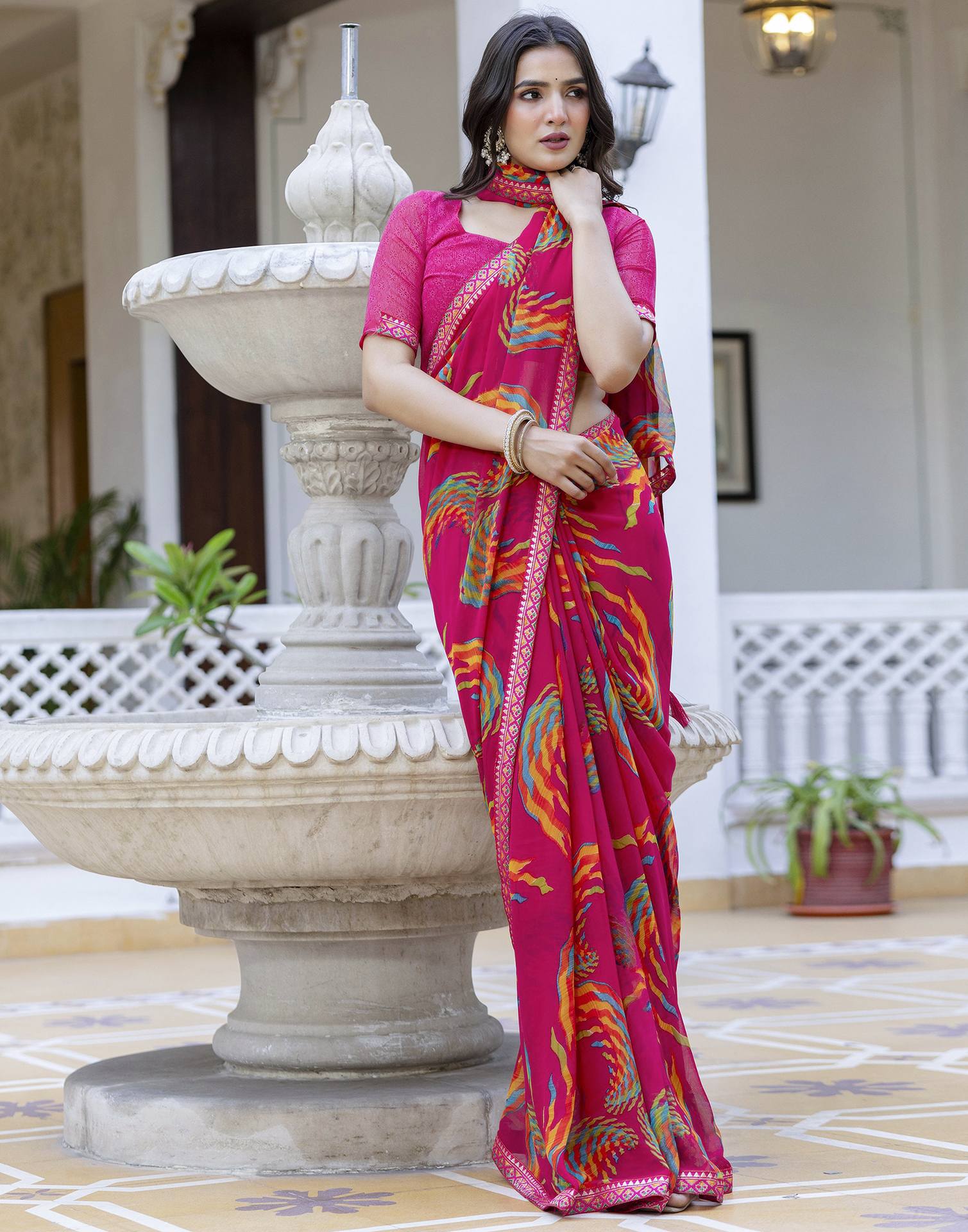 Rani Pink Georgette printed Saree
