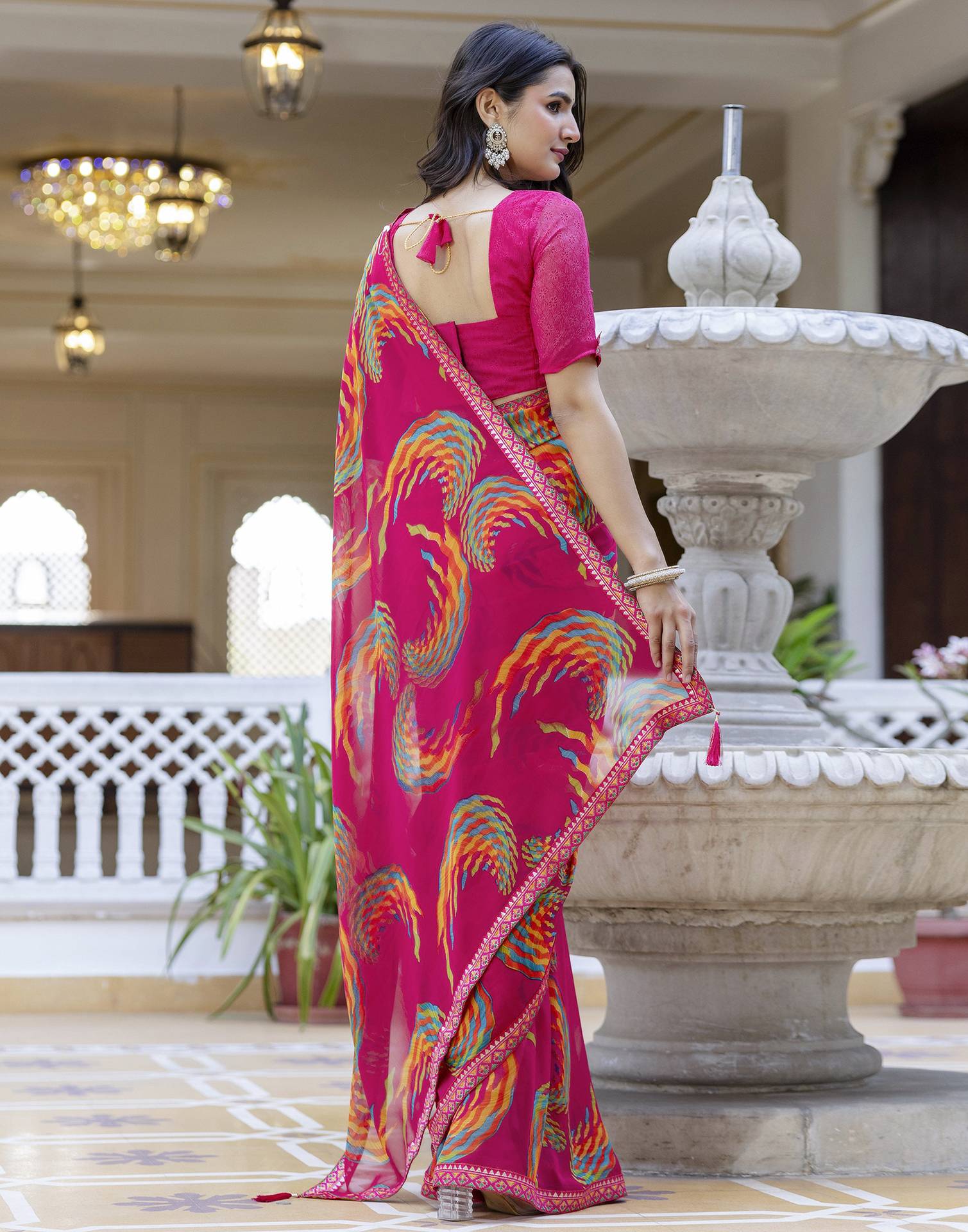 Rani Pink Georgette printed Saree