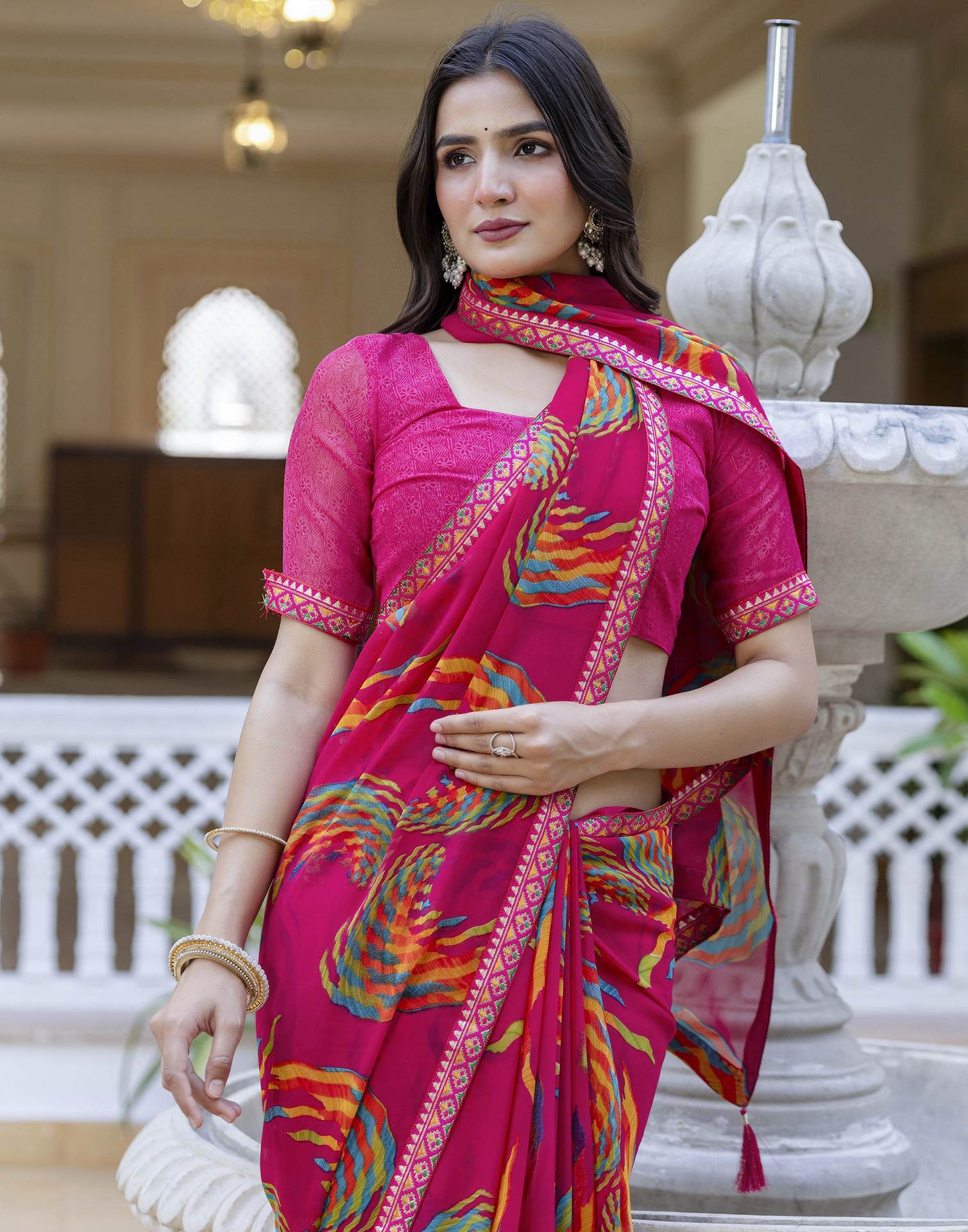 Rani Pink Georgette printed Saree