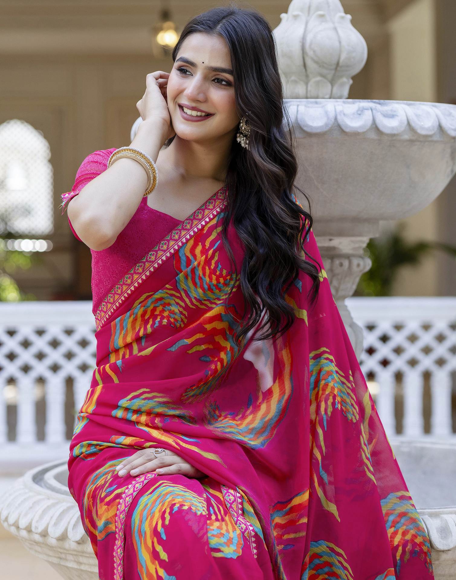 Rani Pink Georgette printed Saree
