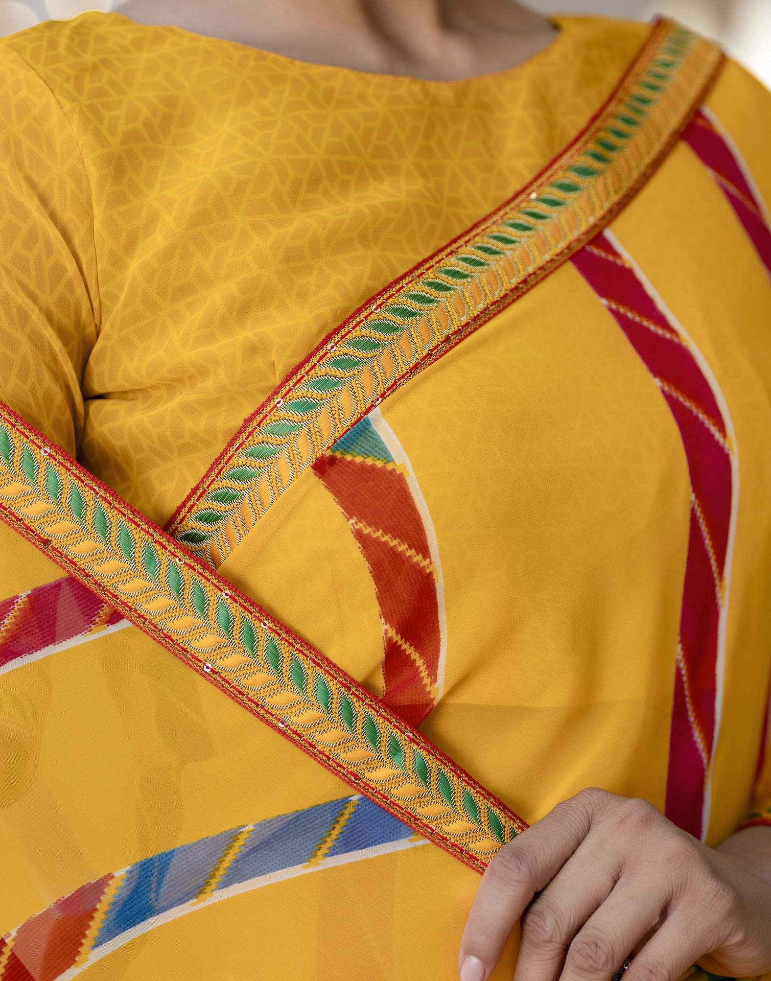 Yellow Georgette printed Saree