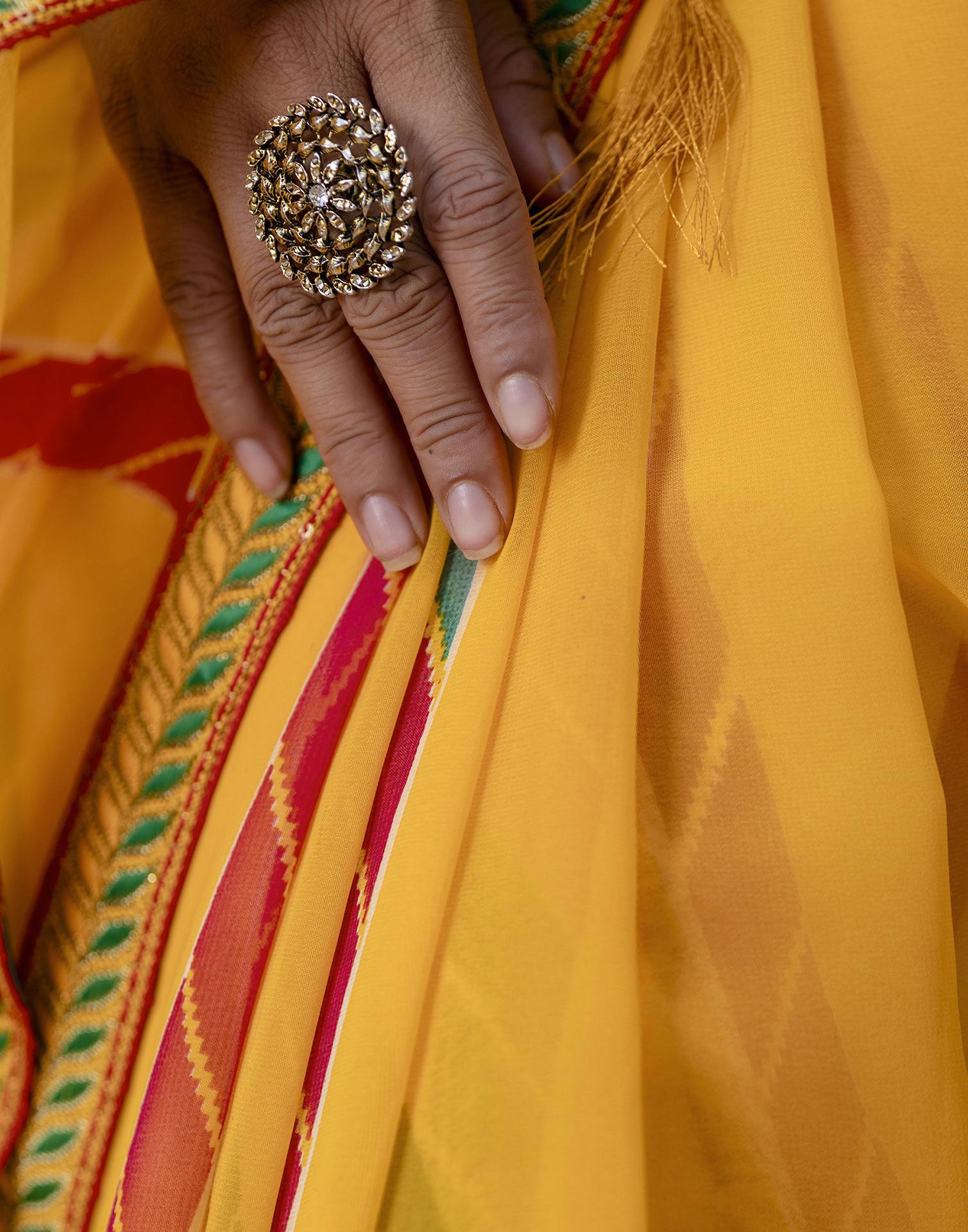 Yellow Georgette printed Saree