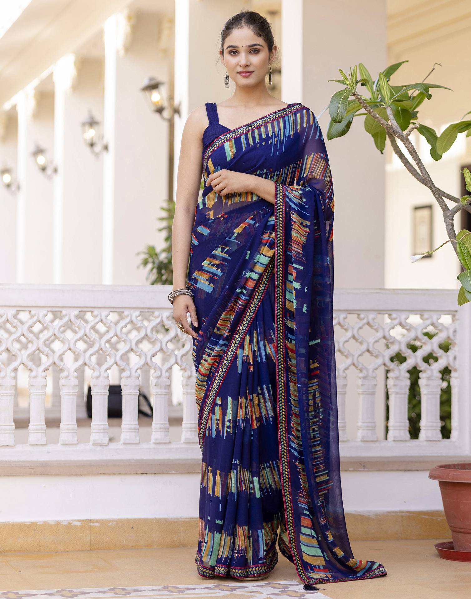 Navy Blue Georgette printed Saree